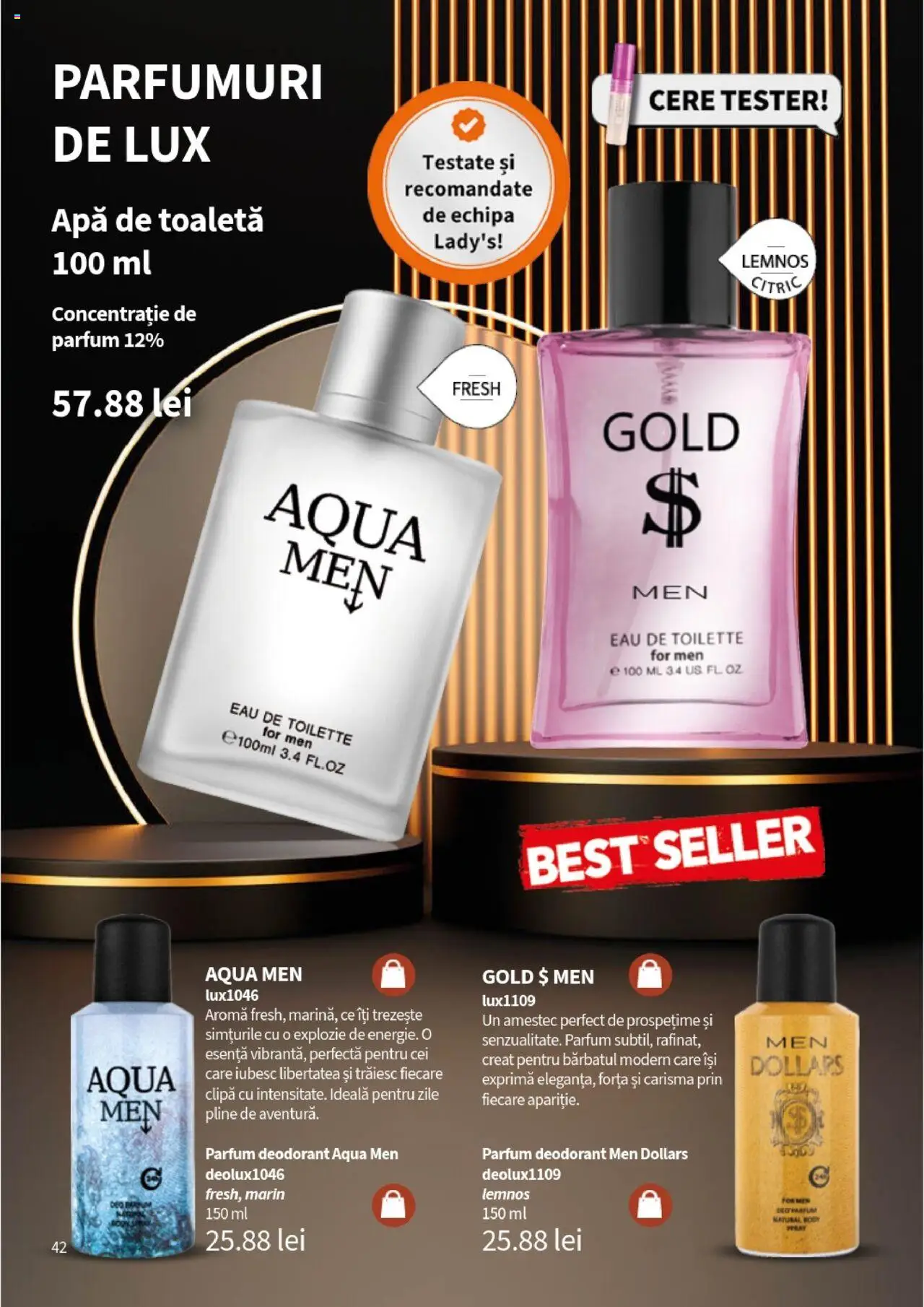 Noul catalog Lady’s – valabil de la 01.08.2025 | Pagină: 42 | Produse: Body, Parfum, Apă de toaletă, Apă