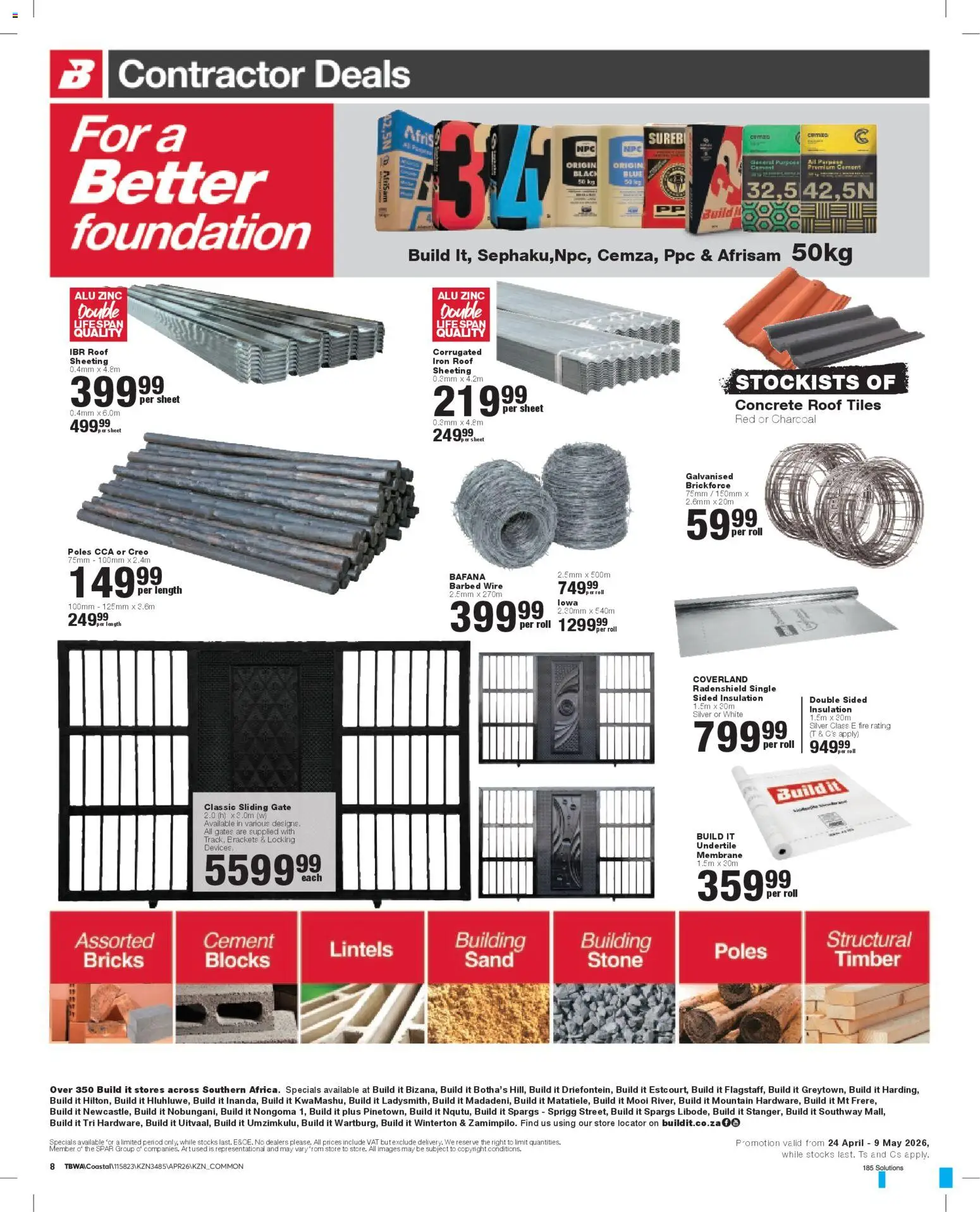 New Build It catalogue – valid from 24.04.2026 | Page: 8 | Products: Iron, Gate, Foundation, Cement