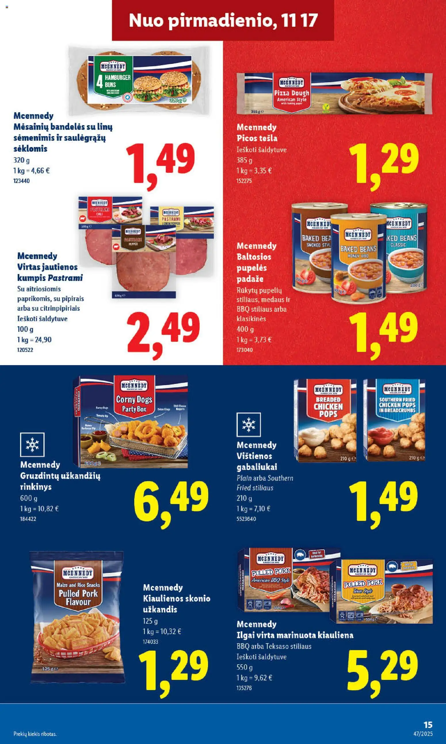 LIDL akcijos nuo 17.11.2025 | Puslapis: 15 | Prekių: Vištienos, Pupelės, Bandelės, Kiauliena