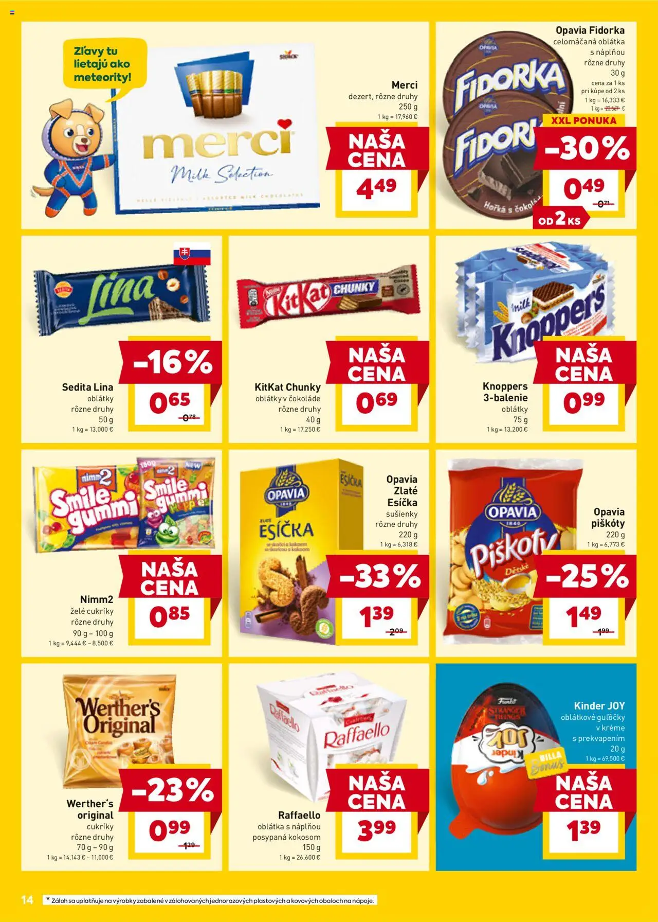 Nové Billa akcie – leták je platný od 17.09.2025 | Strana: 14 | Produkty: Merci, Kinder, Cukríky