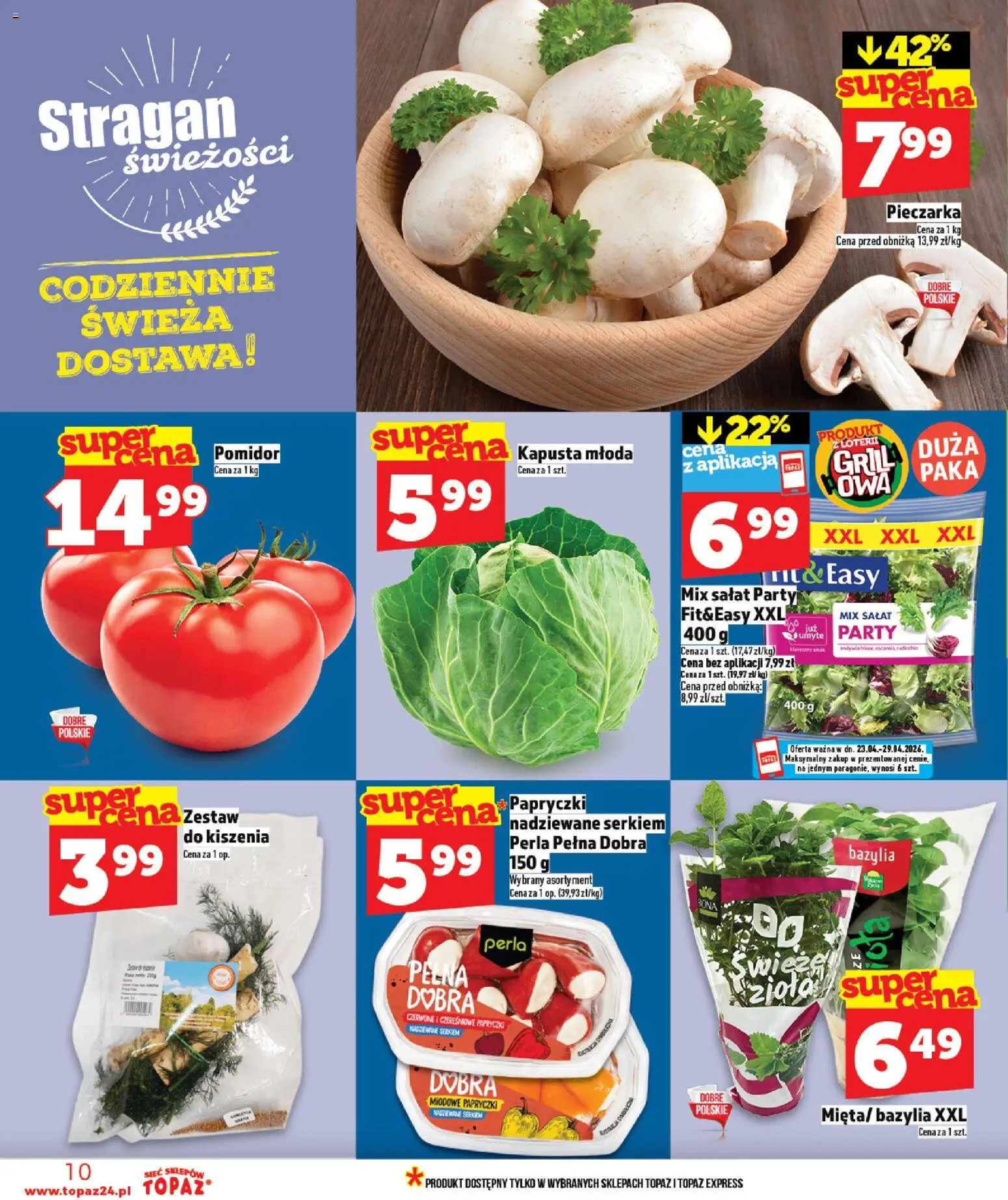 Topaz gazetka od 23.04.2026 | Strona: 10 | Produkty: Kapusta, Grill, Bazylia, Mix sałat
