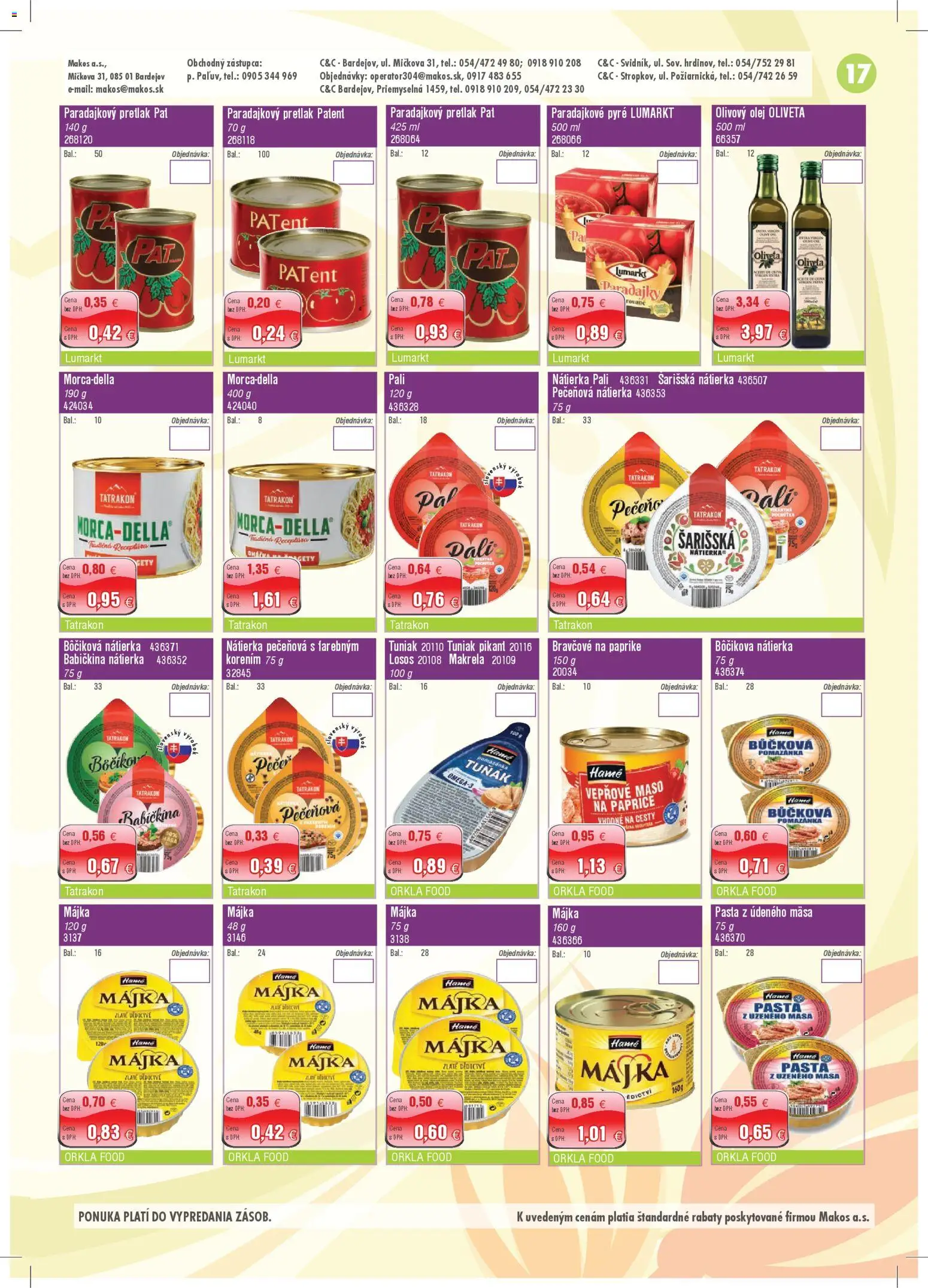 Nové Makos akcie – leták je platný od 01.12.2025 | Strana: 17 | Produkty: Olej, Tuniak, Paradajky, Losos