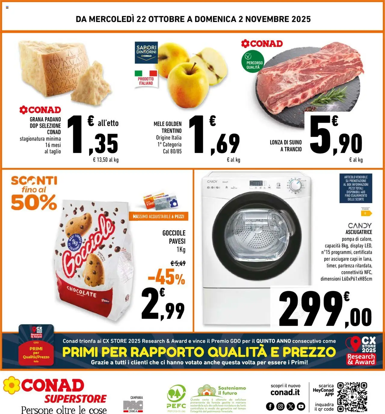 Volantino Conad del 22.10.2025 | Pagina: 32 | Prodotti: Mele, Suino, Asciugatrice, Grana Padano