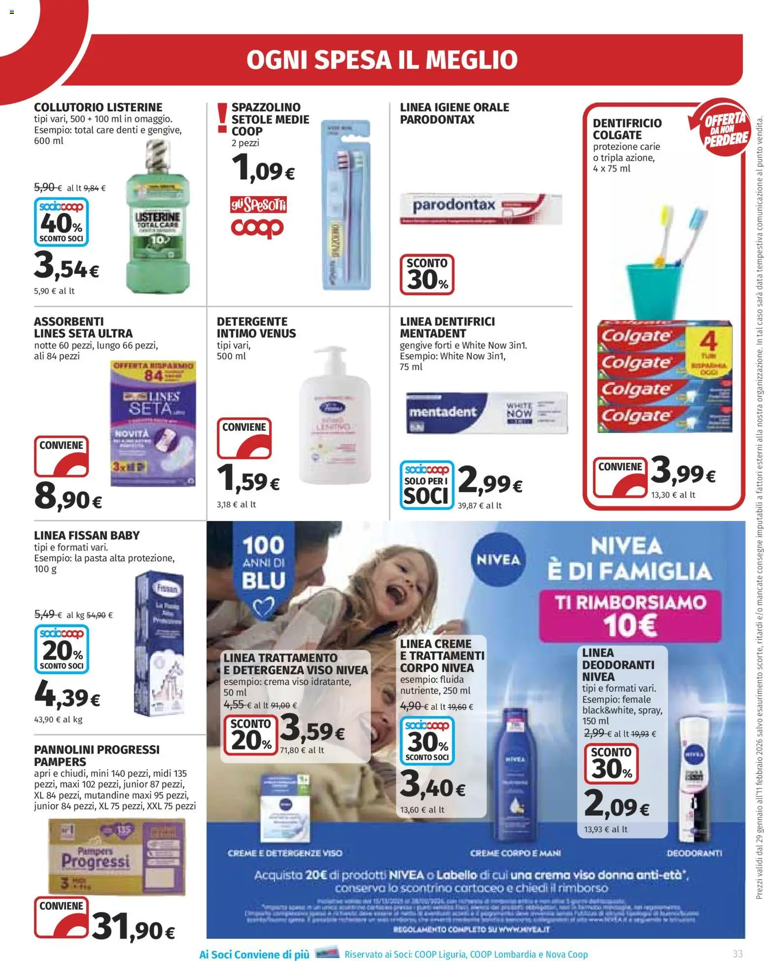 Volantino Ipercoop del 29.01.2026 | Pagina: 33 | Prodotti: Pannolini, Detergente, Mutandine, Pasta