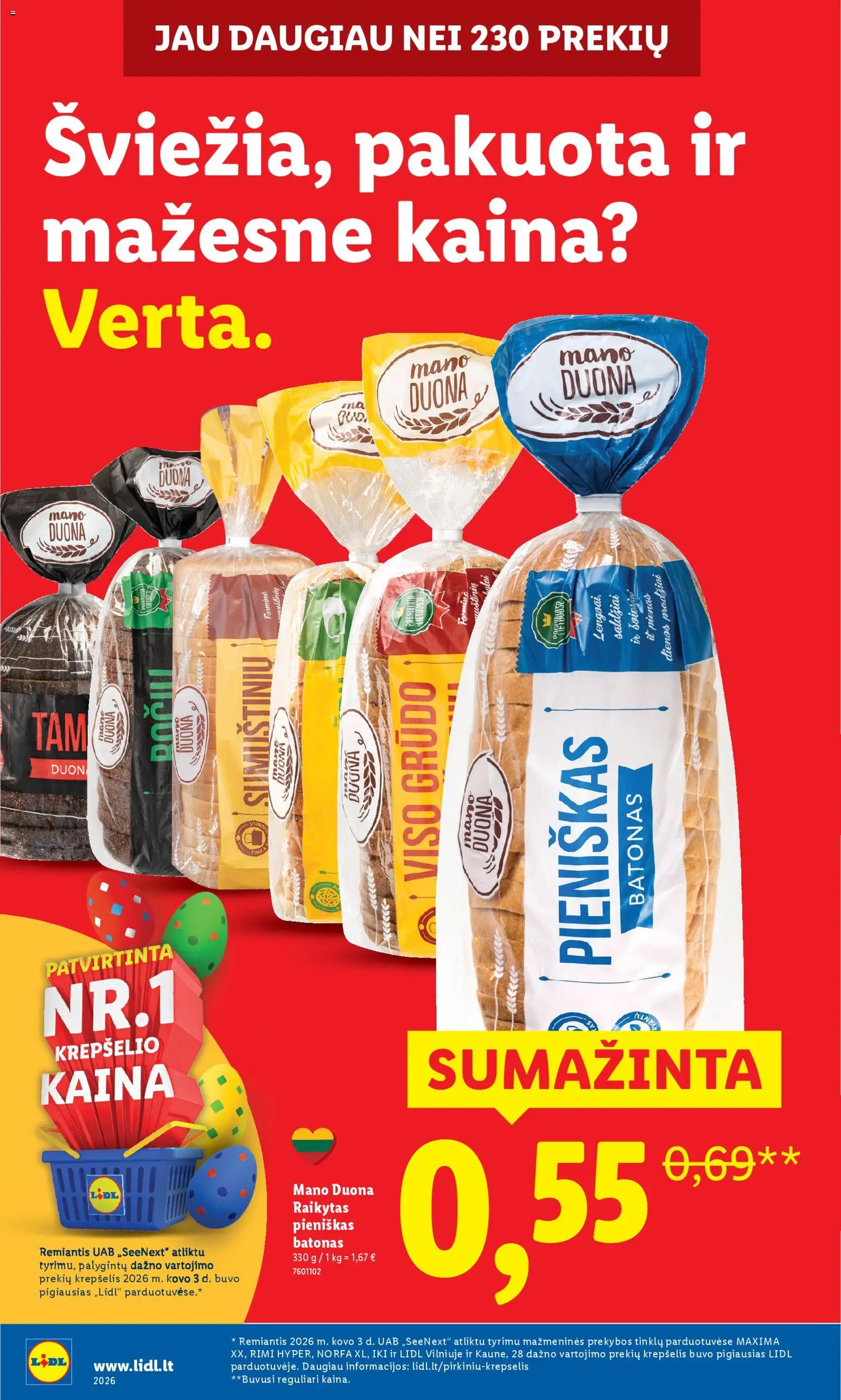 LIDL akcijos nuo 23.03.2026 | Puslapis: 6 | Prekių: Batonas, Pienas, Duona, Krepšelis