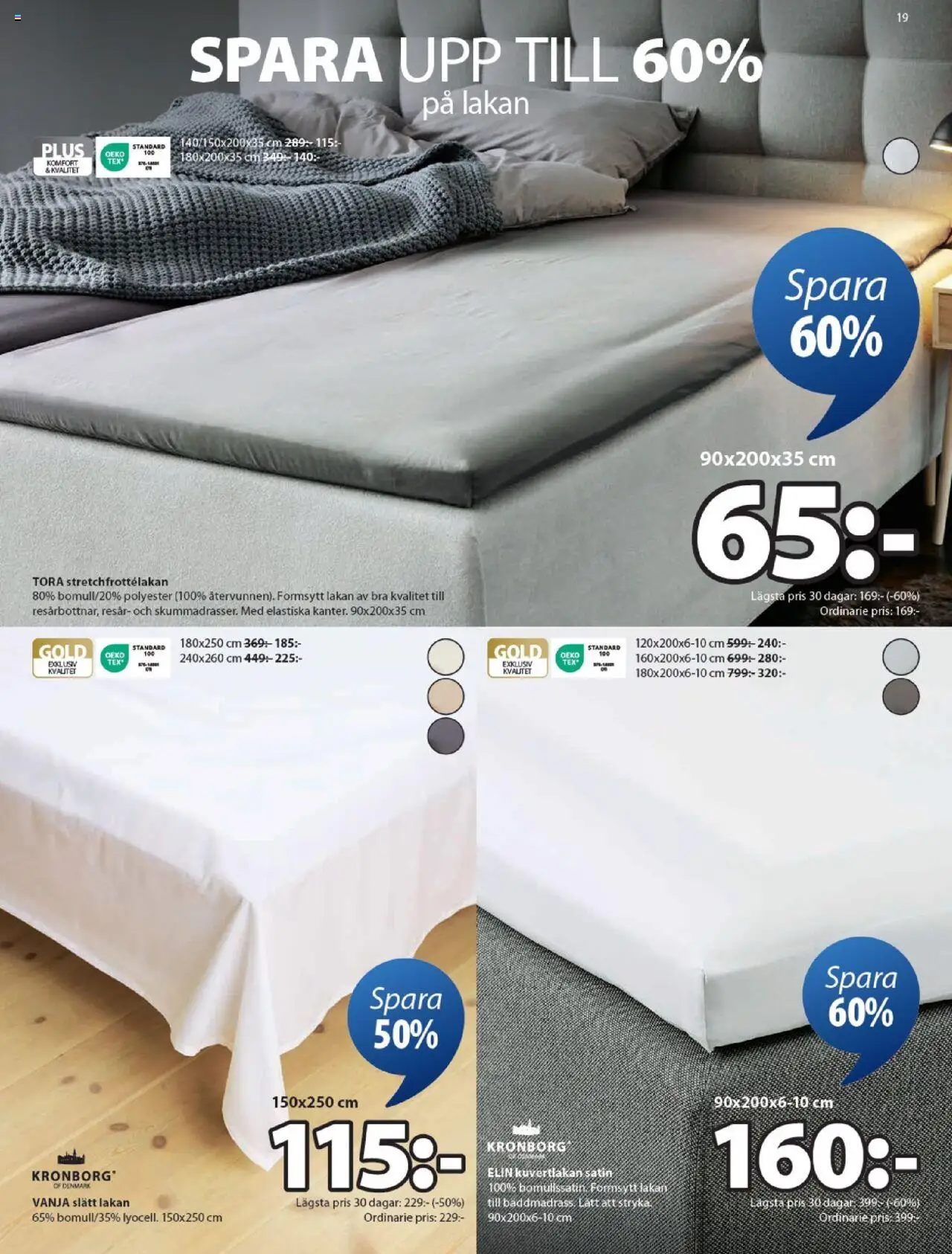JYSK reklamblad aktuell från 25.08.2025 | Sida: 19 | Produkter: Lakan, Bäddmadrass