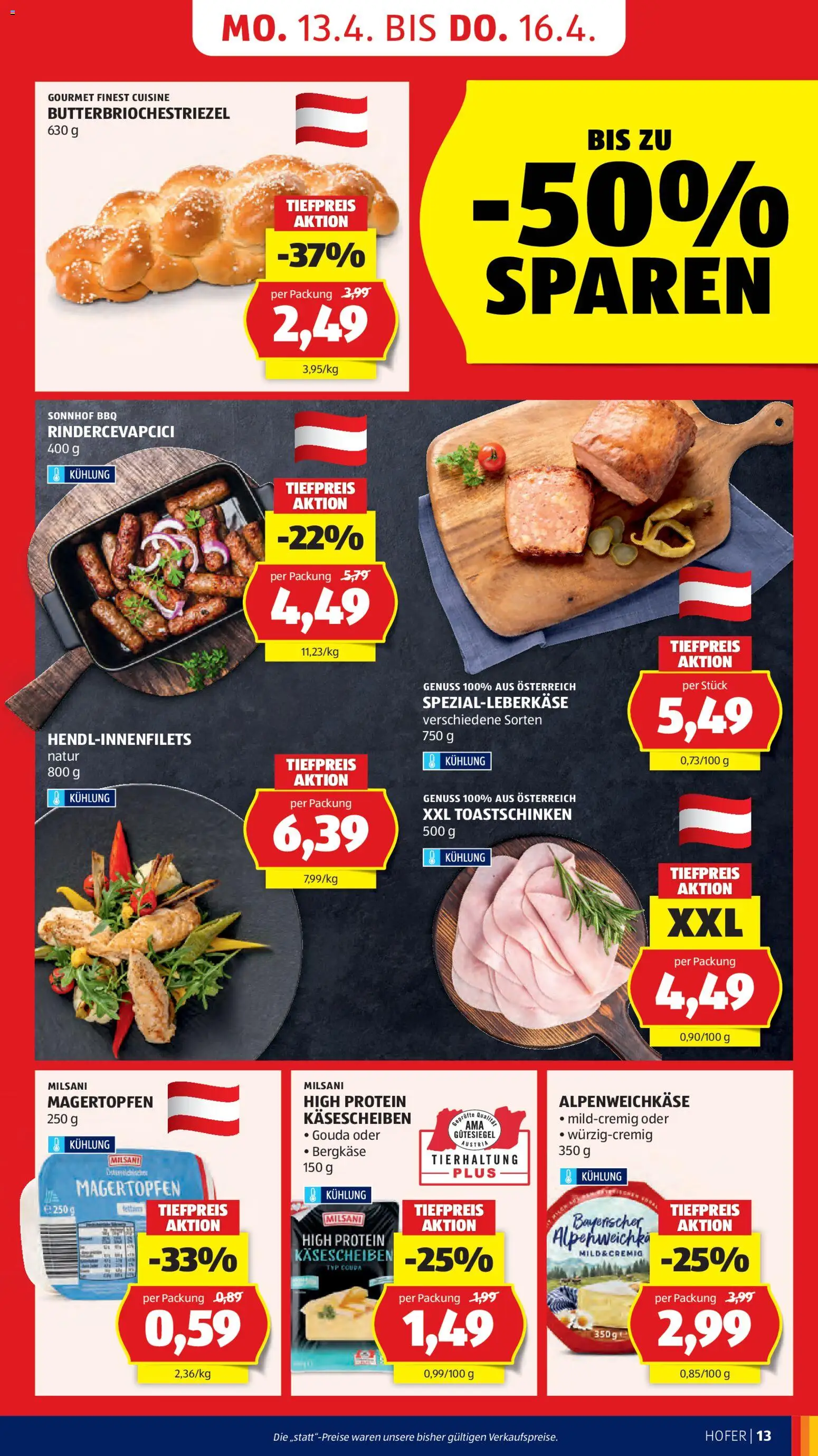 Hofer AT akciós ujság - amely érvényes a következő dátumtól: 10.04.2026 | Oldal: 15 | Termékek: Gouda, Protein