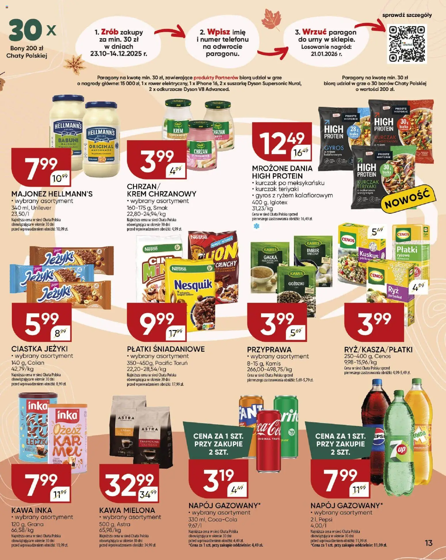 Chata Polska Gazetka od 20.11.2025 | Strona: 13 | Produkty: Rower, Kawa inka, Krem, Majonez