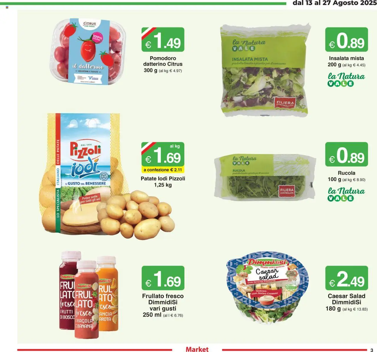Volantino Sì con Te del 13.08.2025 | Pagina: 3 | Prodotti: Rucola, Carota, Insalata, Patate