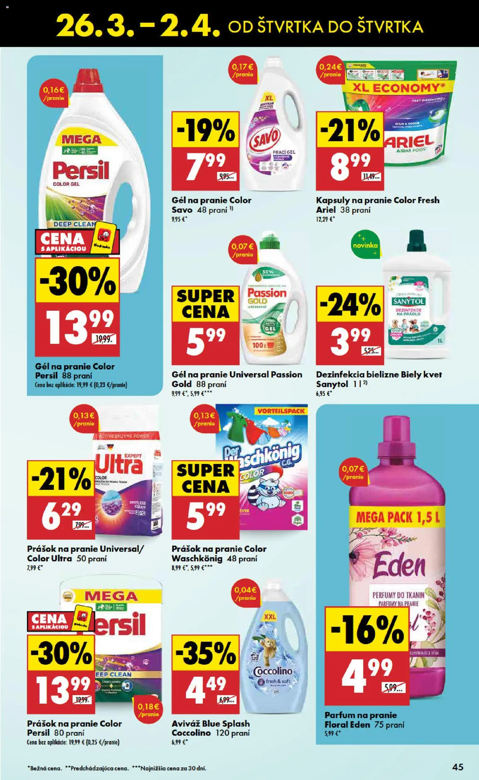 Nové Biedronka akcie – leták je platný od 26.03.2026 | Strana: 45 | Produkty: Persil, Prášok na pranie, Aviváž, Coccolino