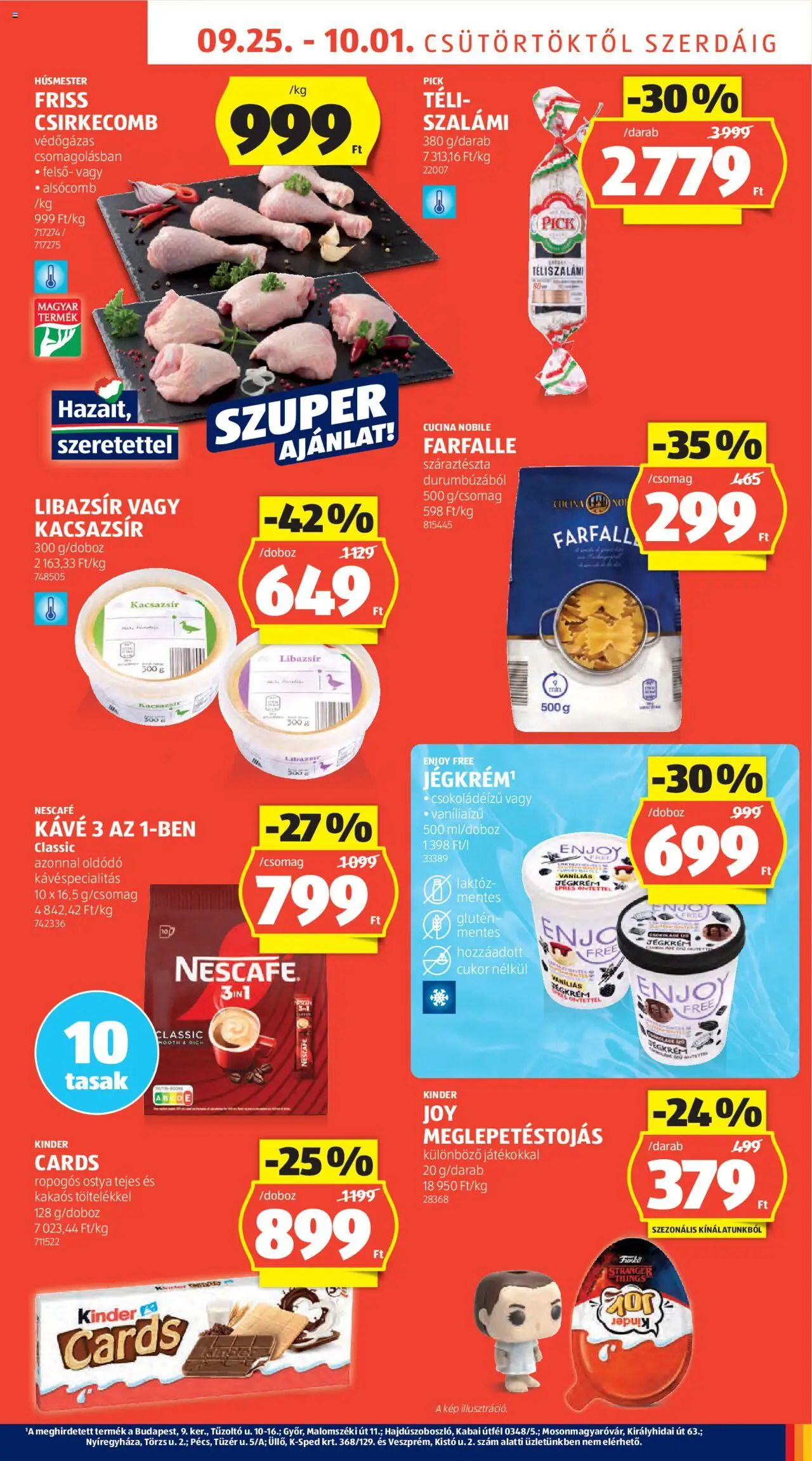 Aldi akciós ujság - amely érvényes a következő dátumtól: 25.09.2025 | Oldal: 9 | Termékek: Nescafé, Pick, Szalámi, Jégkrém