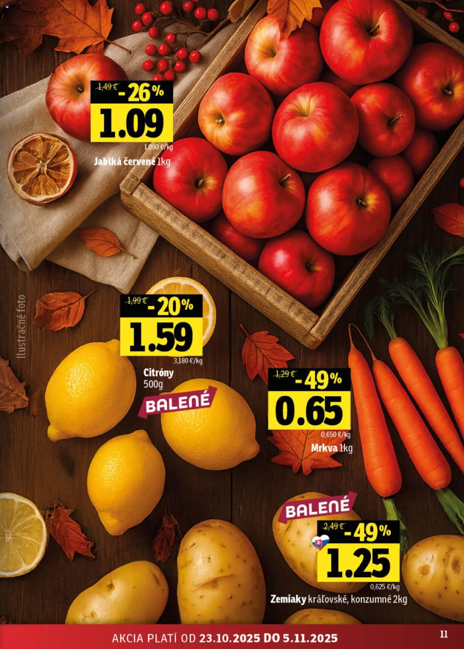 Nové Fresh akcie – leták je platný od 23.10.2025 | Strana: 11 | Produkty: Jablká, Citróny, Mrkva, Zemiaky