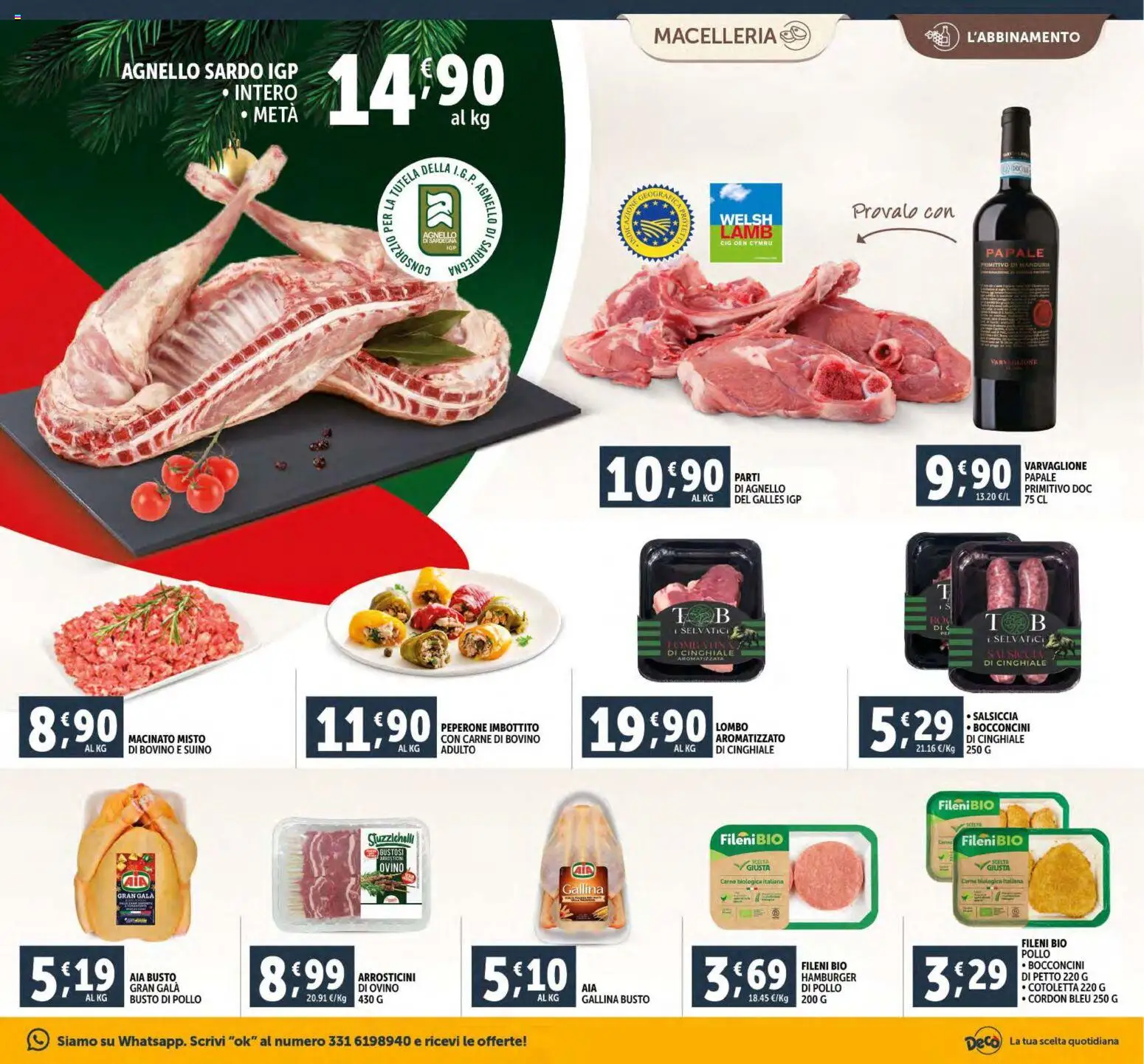 Volantino Decò del 15.12.2025 | Pagina: 13 | Prodotti: Salsiccia, Agnello, Hamburger, Macinato
