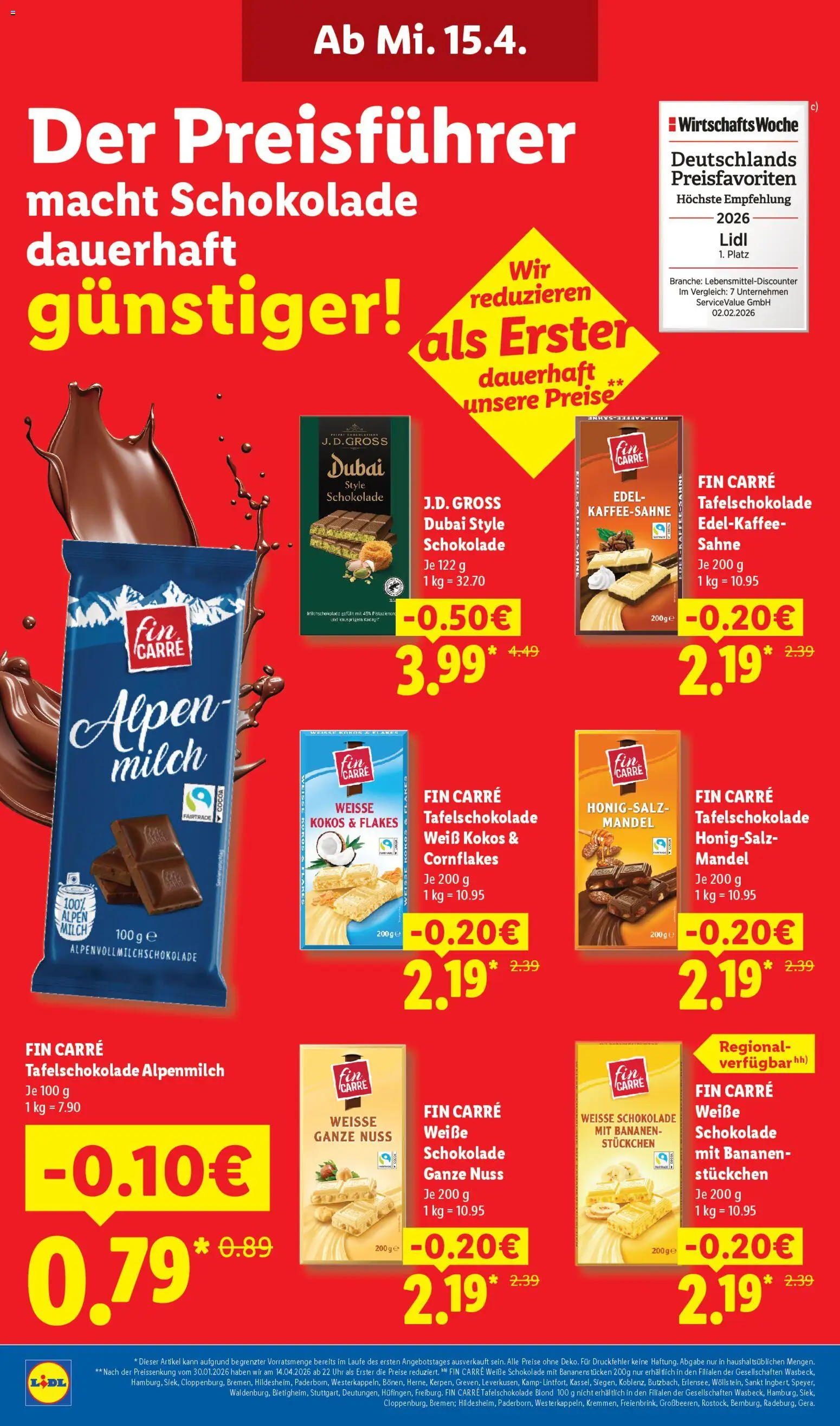 Lidl Prospekt – gültig ab 13.04.2026 | Seite: 2 | Produkte: Milch, Schokolade, Pistazien, Uhr
