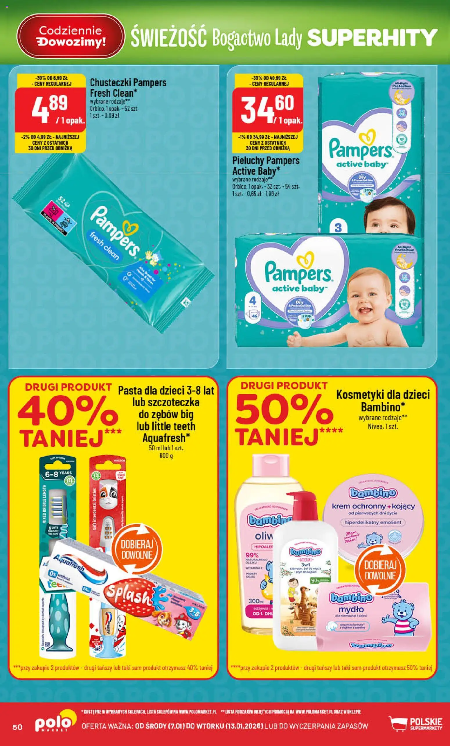 POLOmarket Gazetka od 07.01.2026 | Strona: 50 | Produkty: Kosmetyki, Pampers, Mydło, Krem