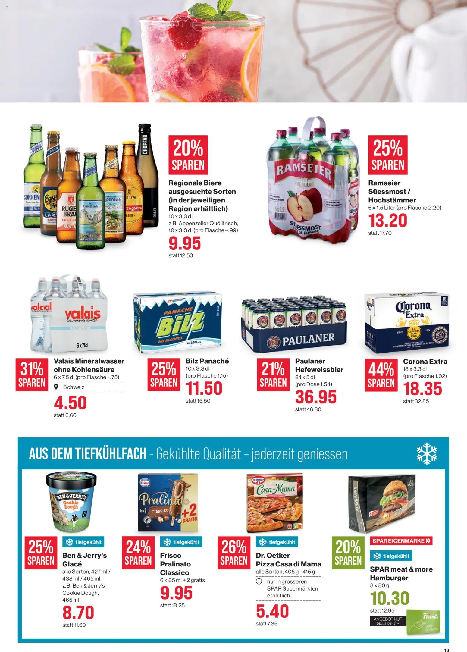 SPAR - SPAR Handels AG – gültig ab 16.04.2026 | Seite: 13 | Produkte: Glace, Mineralwasser, Pizza