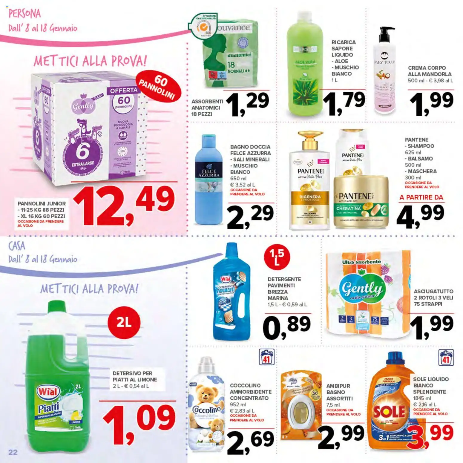 Volantino Todis del 08.01.2026 | Pagina: 22 | Prodotti: Detergente, Detersivo per piatti, Aloe vera, Bagno