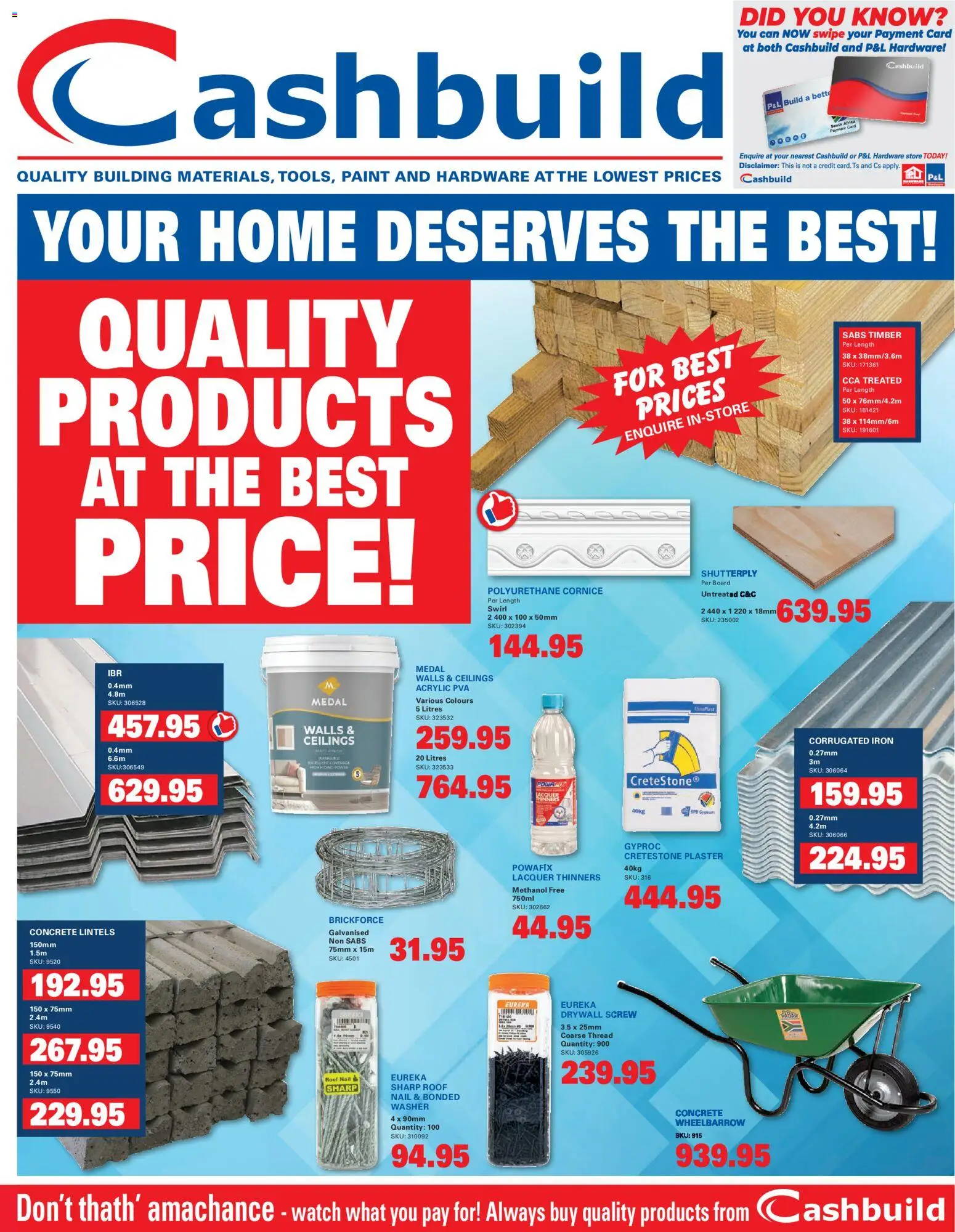 New Cashbuild catalogue – valid from 20.04.2026 | Page: 1 | Products: Iron, Paint, Wheelbarrow, Plaster