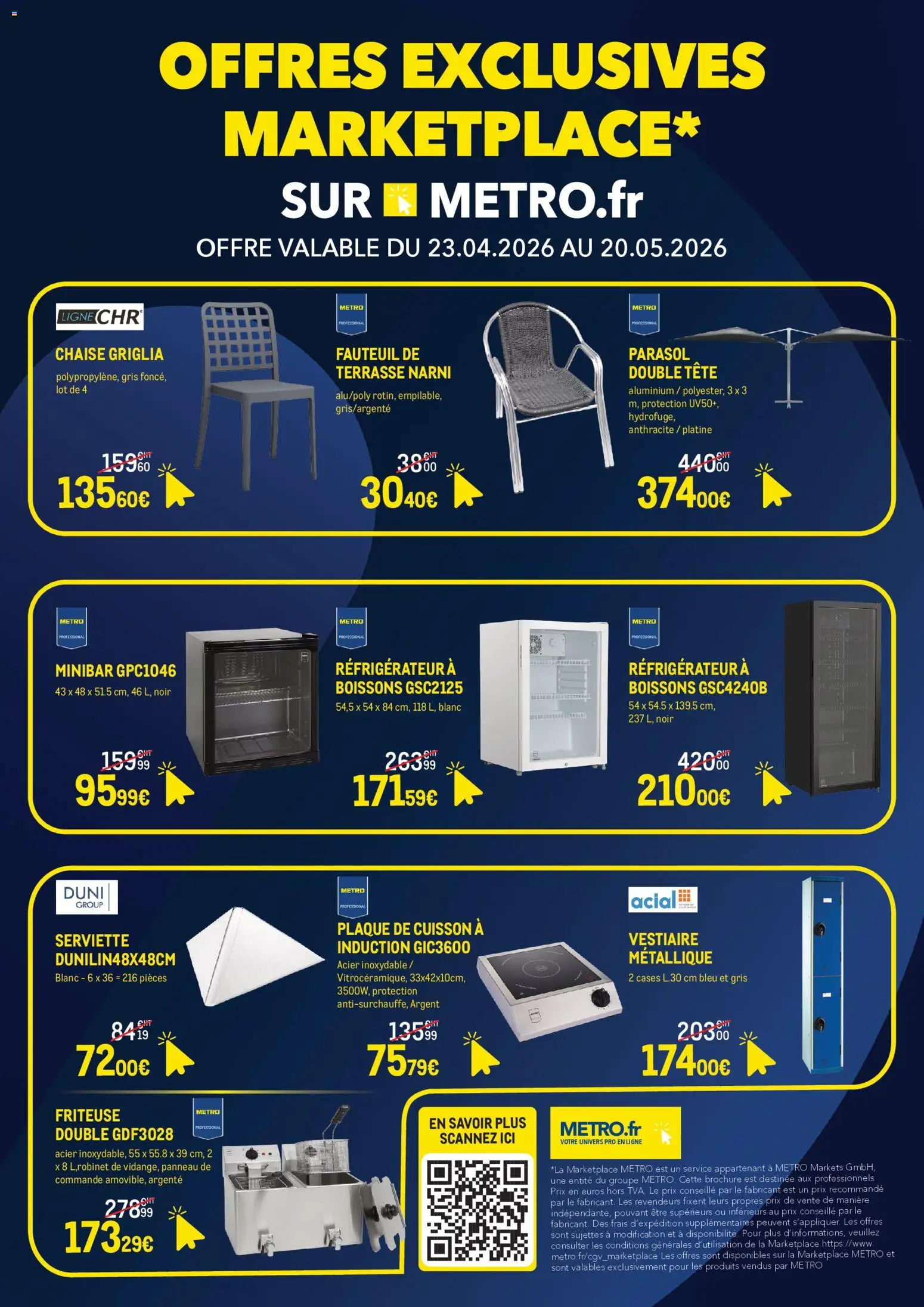 {H1} | Page: 1 | Produits: Réfrigérateur, Plaque de cuisson, Friteuse, Parasol