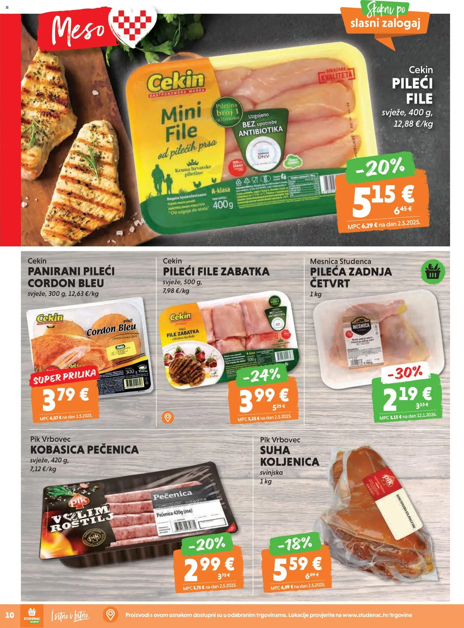 Studenac katalog | vrijedi od 28.01.2026 | Stranica: 10 | Proizvodi: Meso, Piletina, Kobasica, Pik Vrbovec
