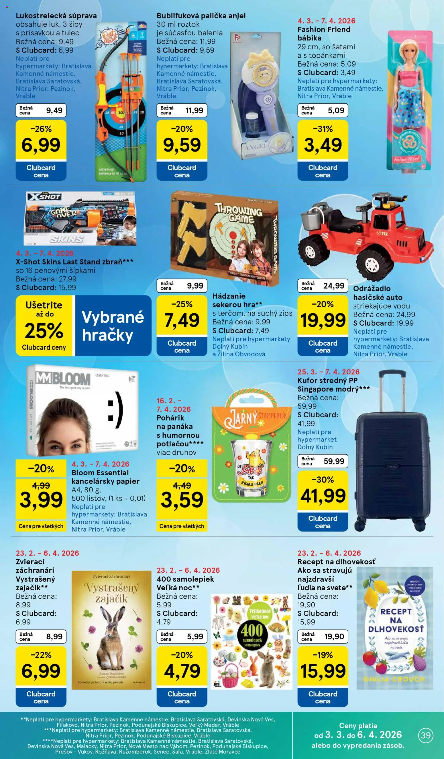 Nové Tesco akcie – leták je platný od 25.03.2026 | Strana: 39 | Produkty: Kancelársky papier, Kufor, Hračky, Jar