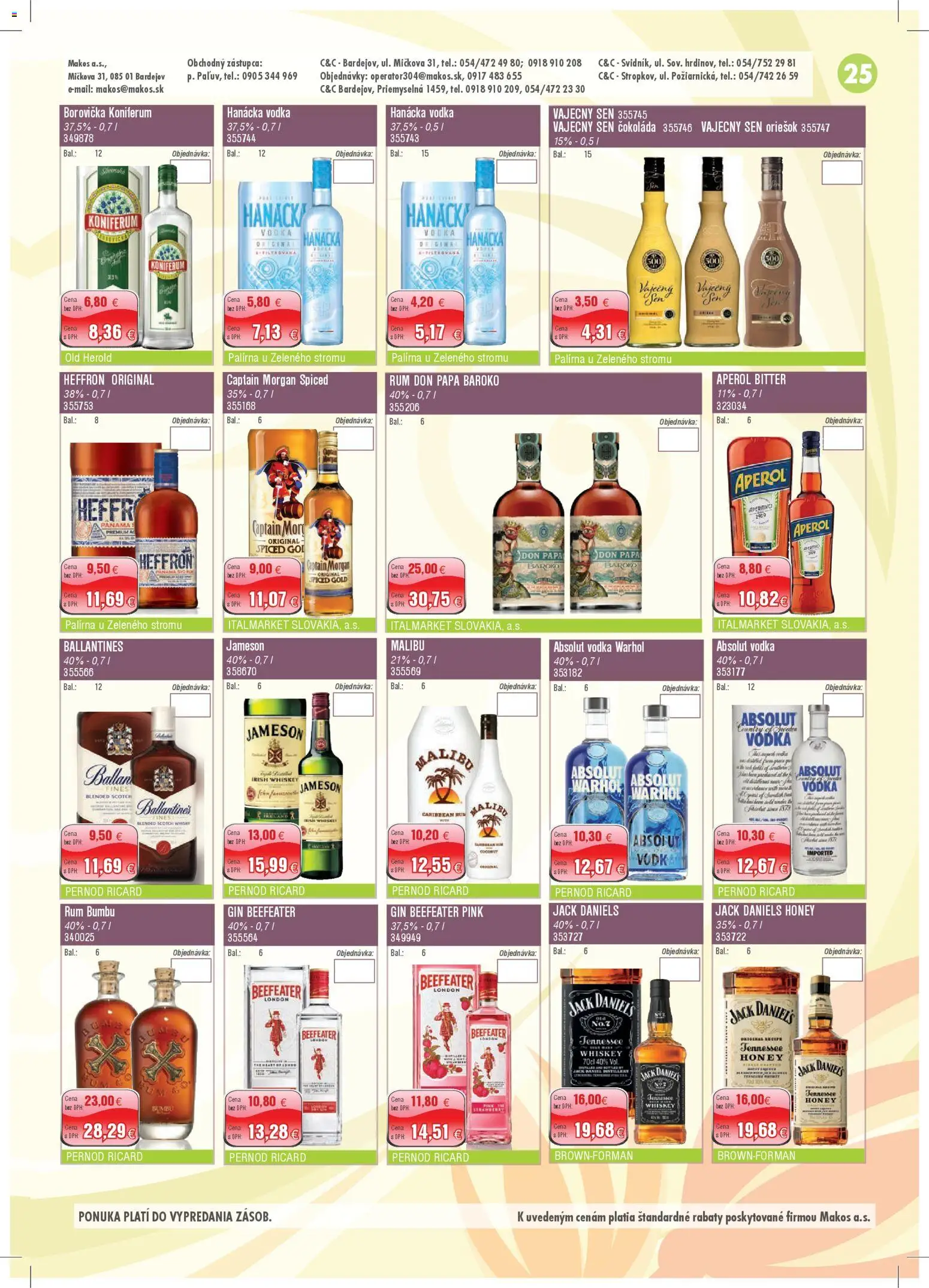Nové Makos akcie – leták je platný od 06.04.2026 | Strana: 25 | Produkty: Beefeater, Vodka, Absolut vodka, Aperol