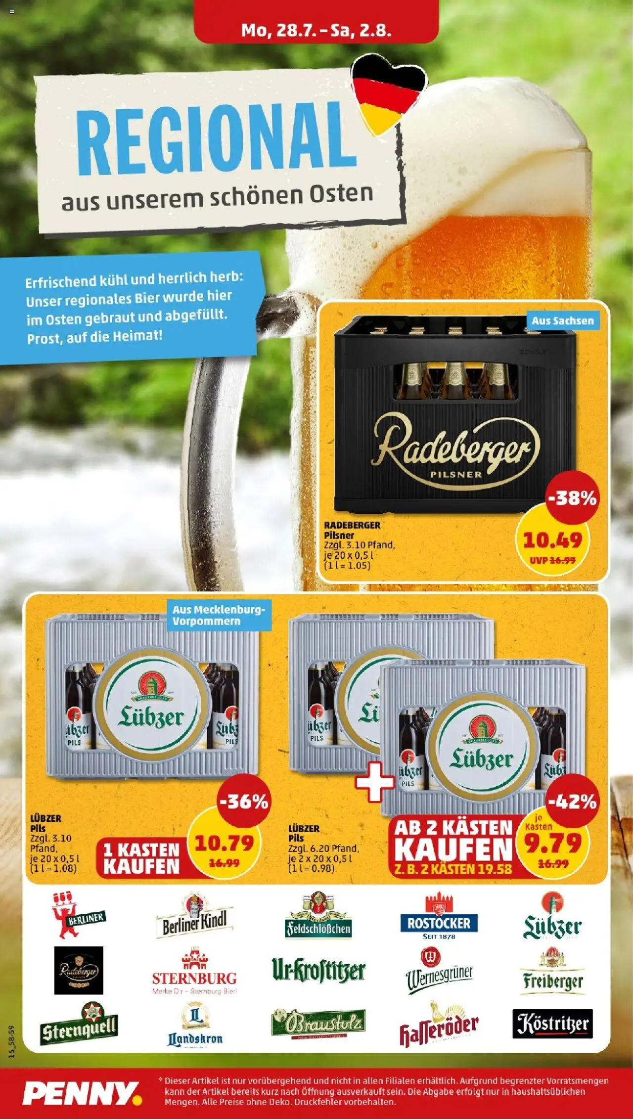 Penny - Mecklenburg-Vorpommern - gültig ab dem 28.07.2025 | Seite: 16 | Produkte: Berliner, Bier, Wernesgruner, Radeberger pilsner
