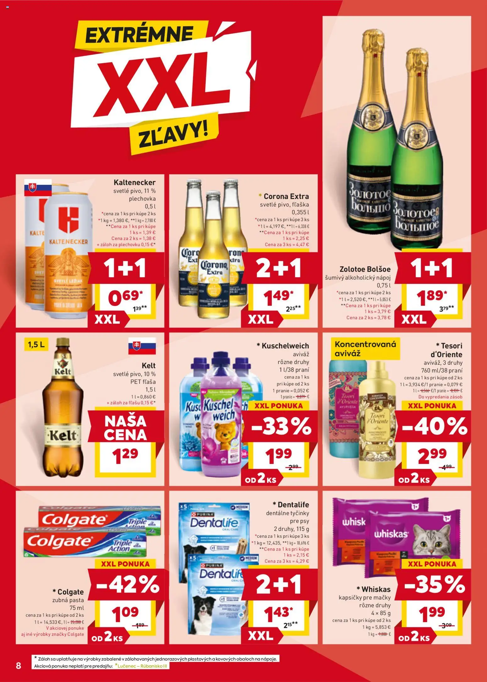 Nové Billa akcie – leták je platný od 21.01.2026 | Strana: 8 | Produkty: Kelt, Zubná pasta, Aviváž, Whiskas