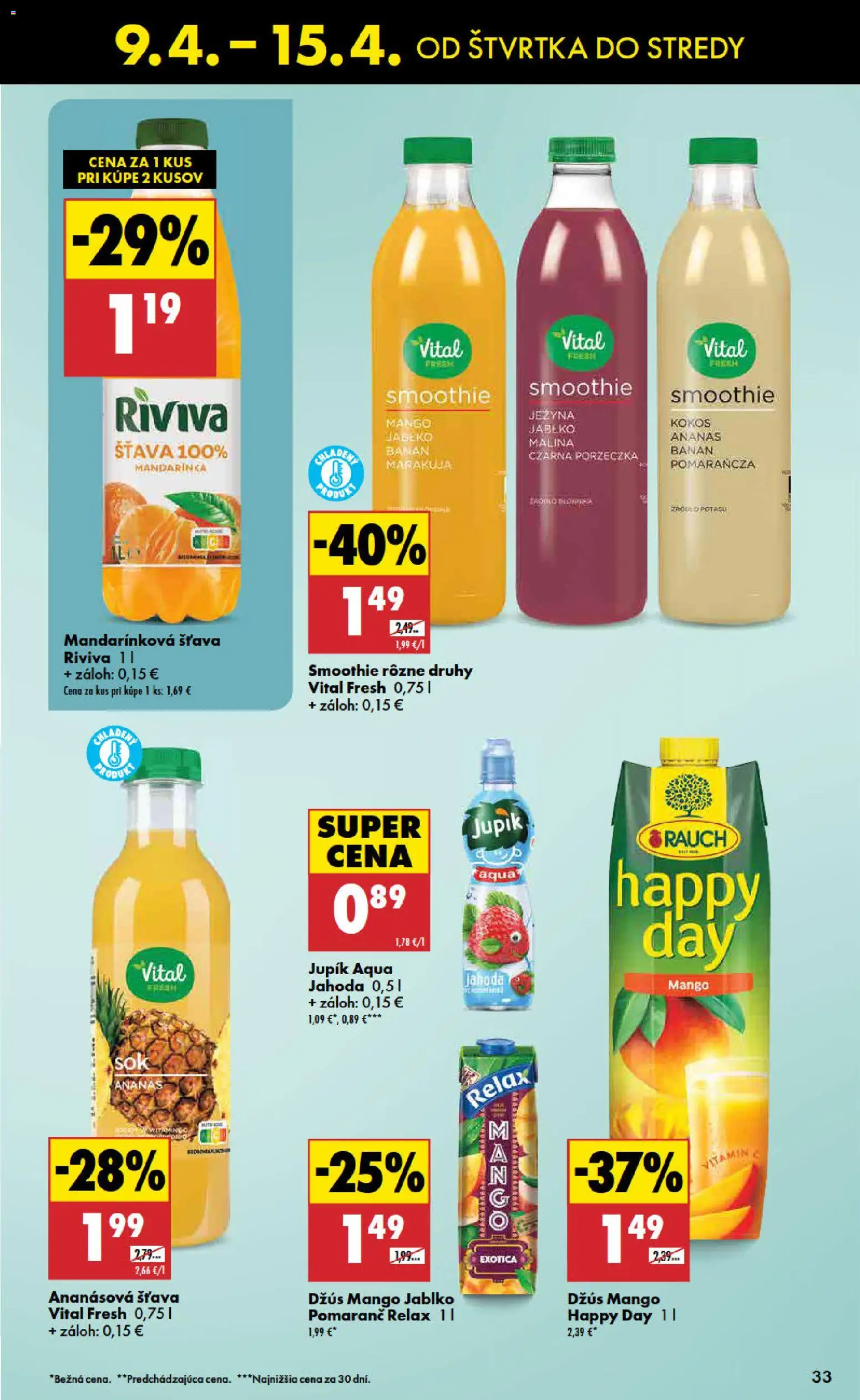 Nové Biedronka akcie – leták je platný od 09.04.2026 | Strana: 33 | Produkty: Džús, Ananás, Mango