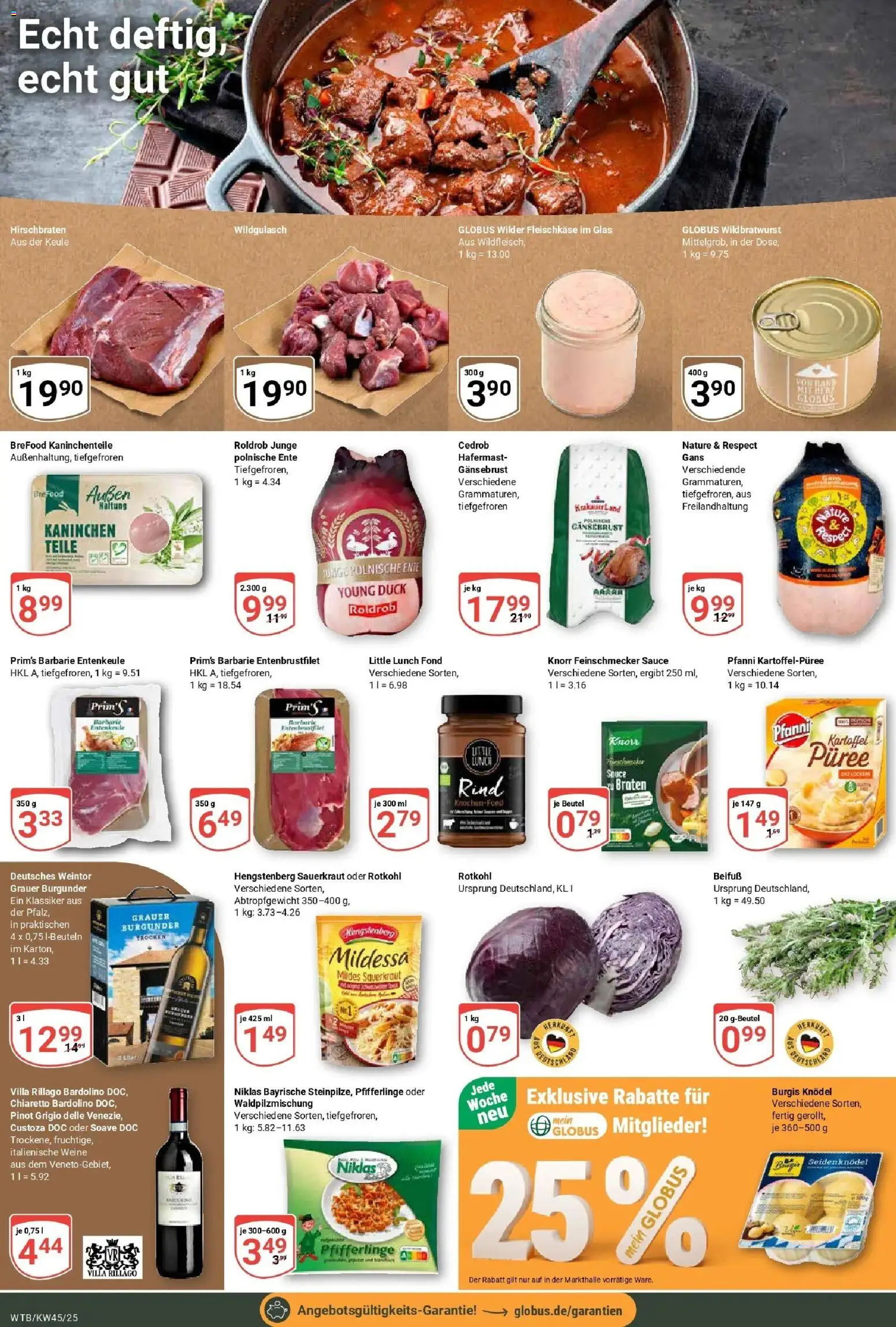 Globus prospekt Wächtersbach	 – gültig ab 02.11.2025 | Seite: 11 | Produkte: Bratwurst, Knorr, Pfifferlinge, Ente