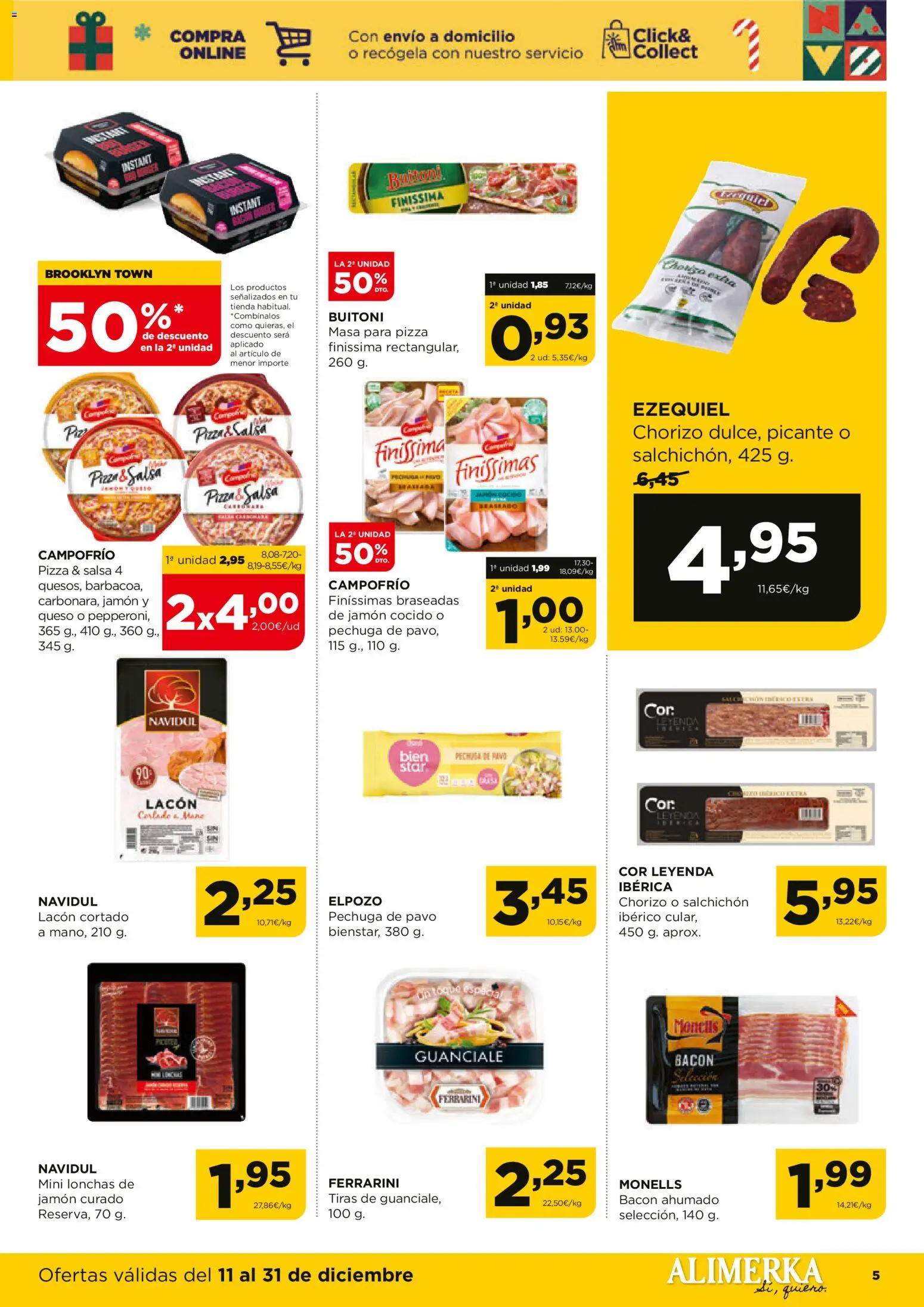 Alimerka folleto Asturias │ válido desde el 11.12.2025 | Página: 5 | Productos: Queso, Jamón, Jamón cocido, Pizza