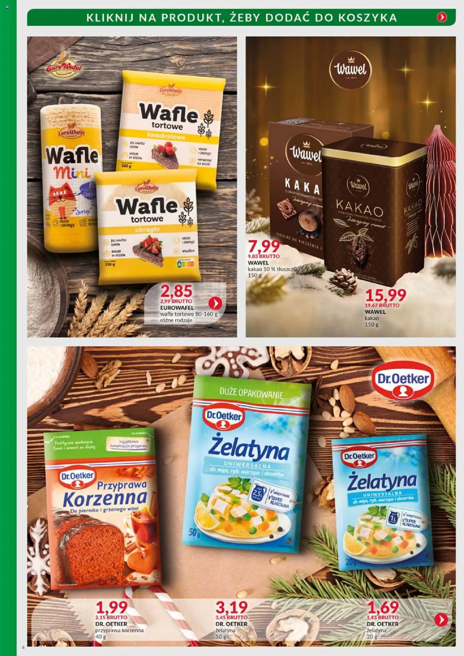 Eurocash Gazetka - Boże Narodzenia Kulinarka od 10.11.2025 | Strona: 4 | Produkty: Wafle, Kakao, Żelatyna, Wafle tortowe