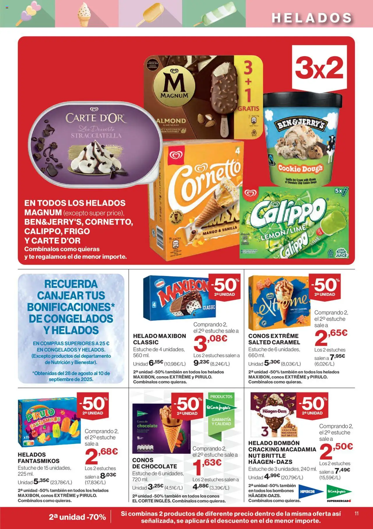 El Corte Inglés ofertas │ válido desde el 11.09.2025 | Página: 11 | Productos: Helado bombón, Chocolate, Té, Helado