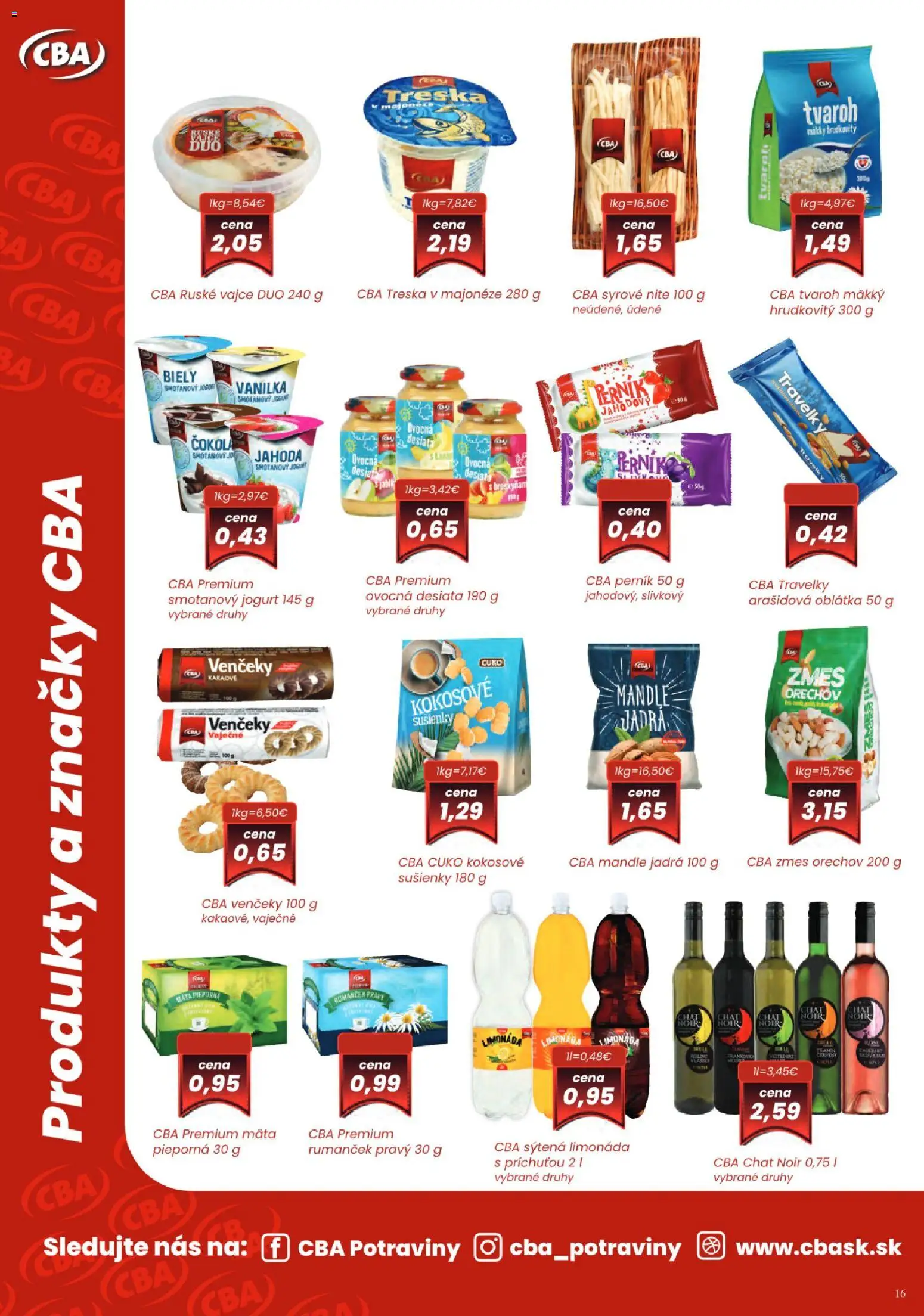 Nové Sintra akcie – leták je platný od 05.03.2026 | Strana: 16 | Produkty: Jogurt, Tvaroh, Treska, Mandle