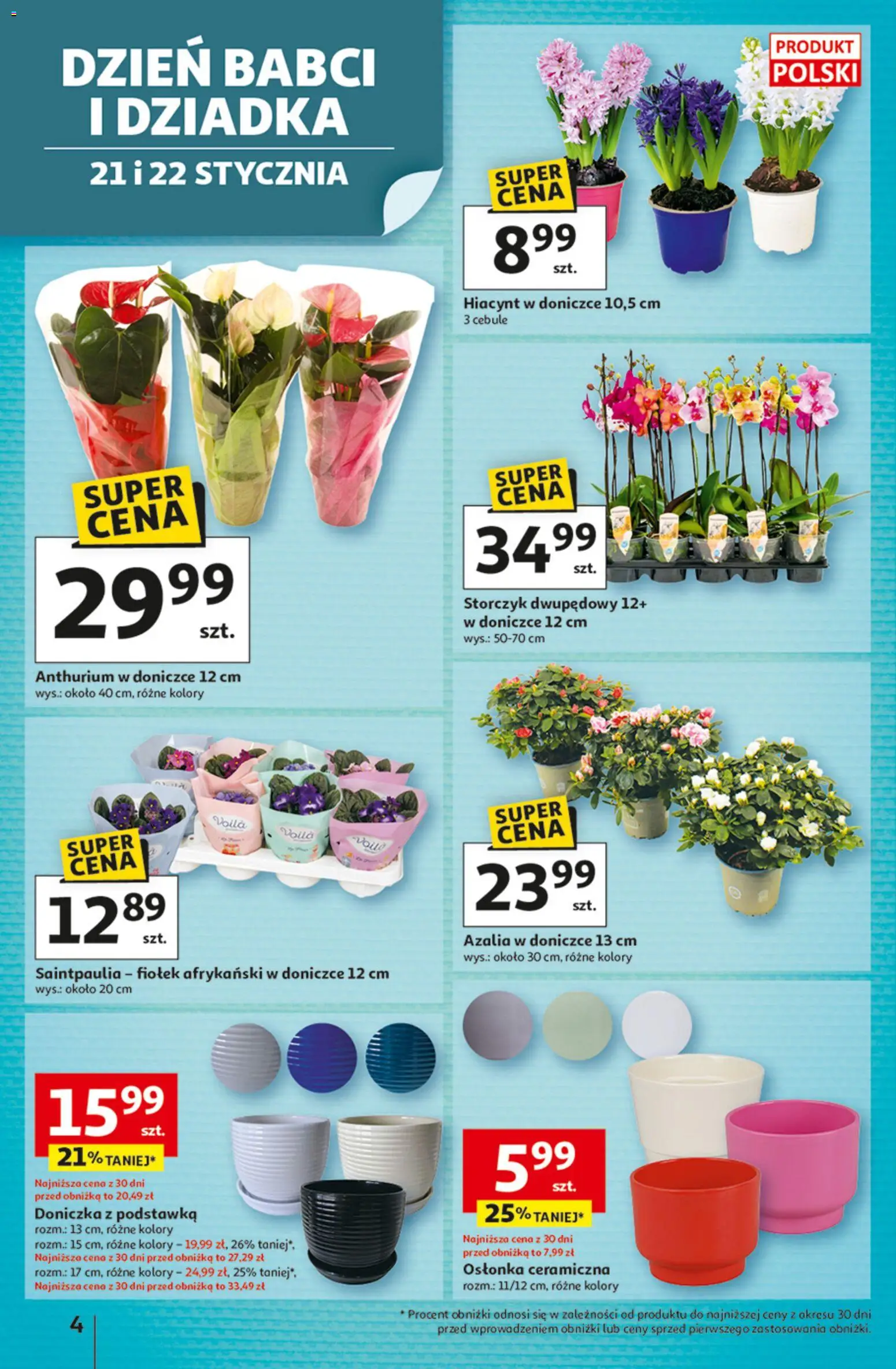 Auchan Gazetka - 30 Lat Hipermarket od 15.01.2026 | Strona: 4 | Produkty: Azalia, Doniczka, Storczyk, Cebule