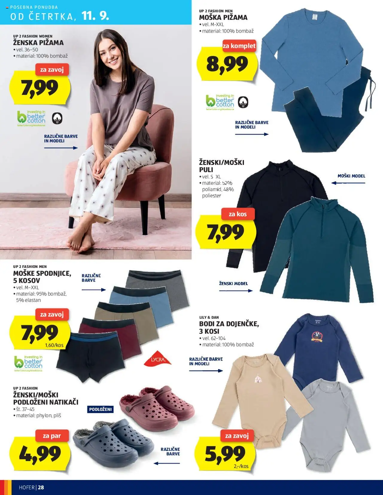 Novi Hofer katalog ponudbe – veljaven od 04.09.2025 | Stran: 28 | Izdelki: Pižama, Kos, Natikaci