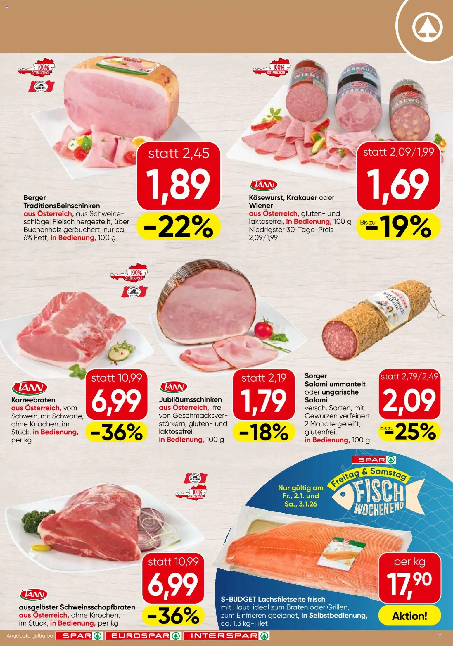 Spar Flugblatt - Salzburg gültig ab 02.01.2026 | Seite: 11 | Produkte: Salami, Fisch