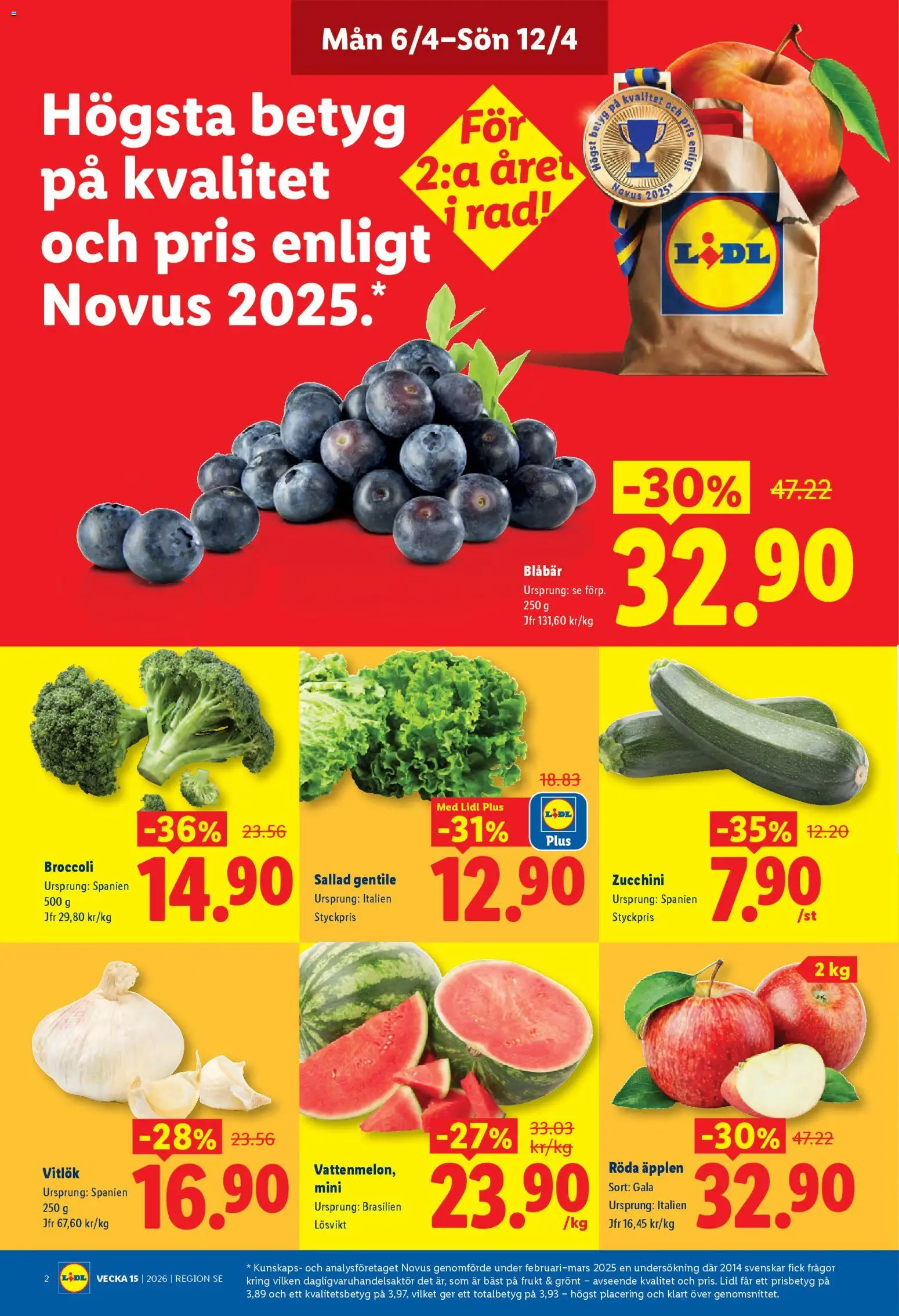 Lidl reklamblad aktuell från 06.04.2026 | Sida: 2 | Produkter: Vitlök, Äpplen, Blåbär, Broccoli