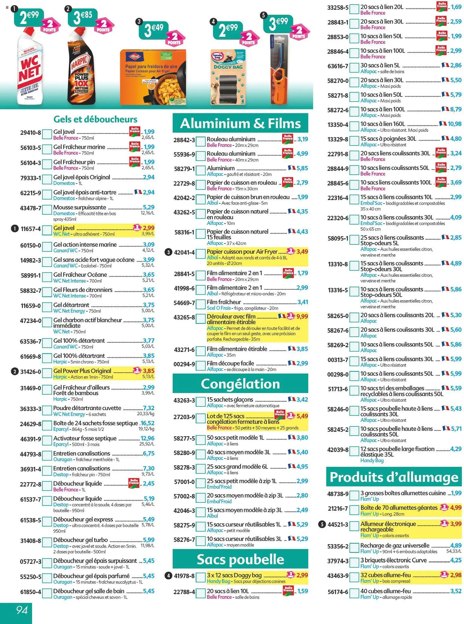 {H1} | Page: 94 | Produits: Réfrigérateur, Savon, Poignées, Papier de cuisson