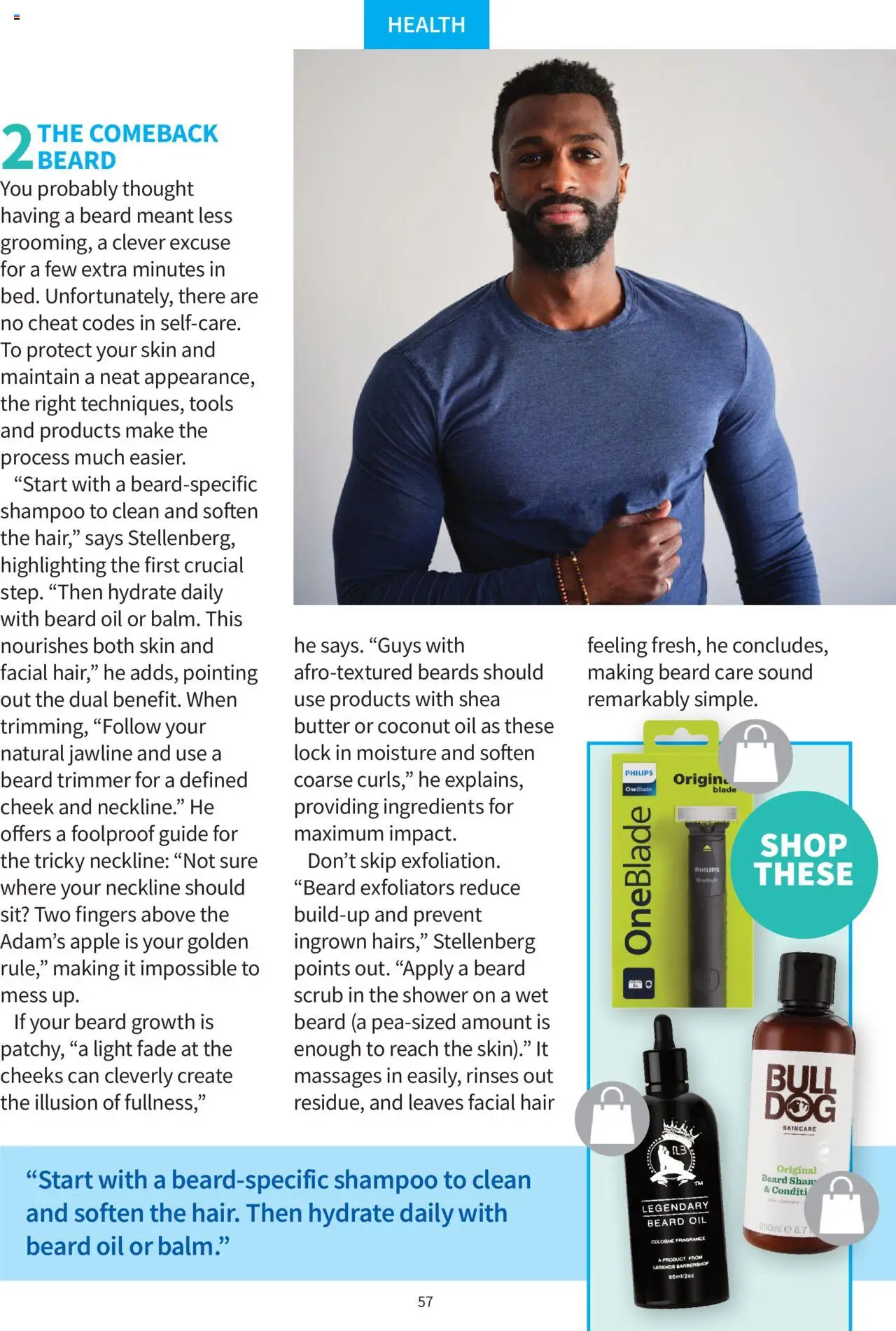 Clicks - Clubcard Magazine │ valid from 01.08.2025 | Page: 57 | Products: Shower, Oil, Beard care, Scrub