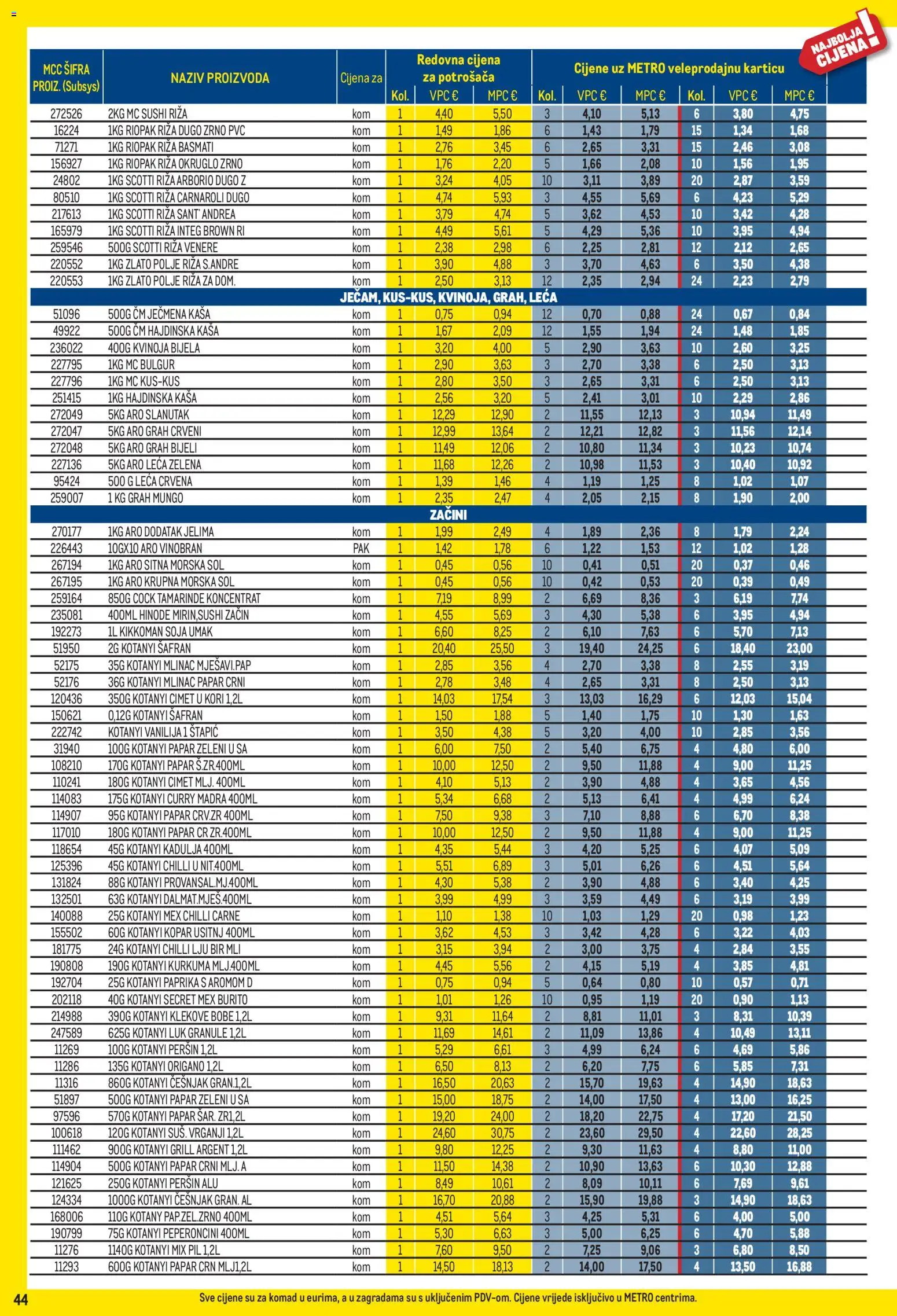 Metro katalog | vrijedi od 01.04.2026 | Stranica: 44 | Proizvodi: Riža, Leća, Začini, Umak