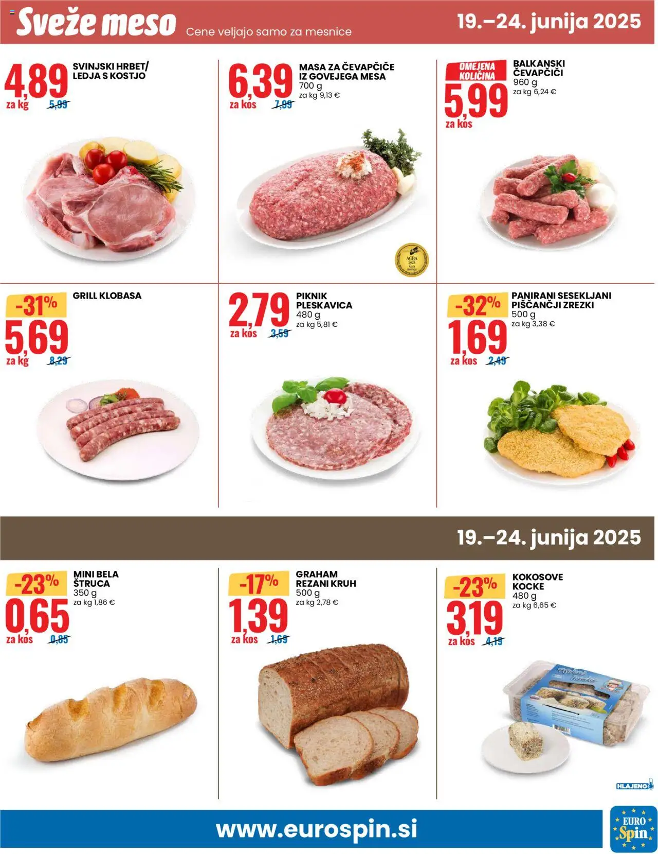 Eurospin katalog │ velja od 19.06.2025 | Stran: 13 | Izdelki: Čevapčiči, Zrezki, Kruh, Grill