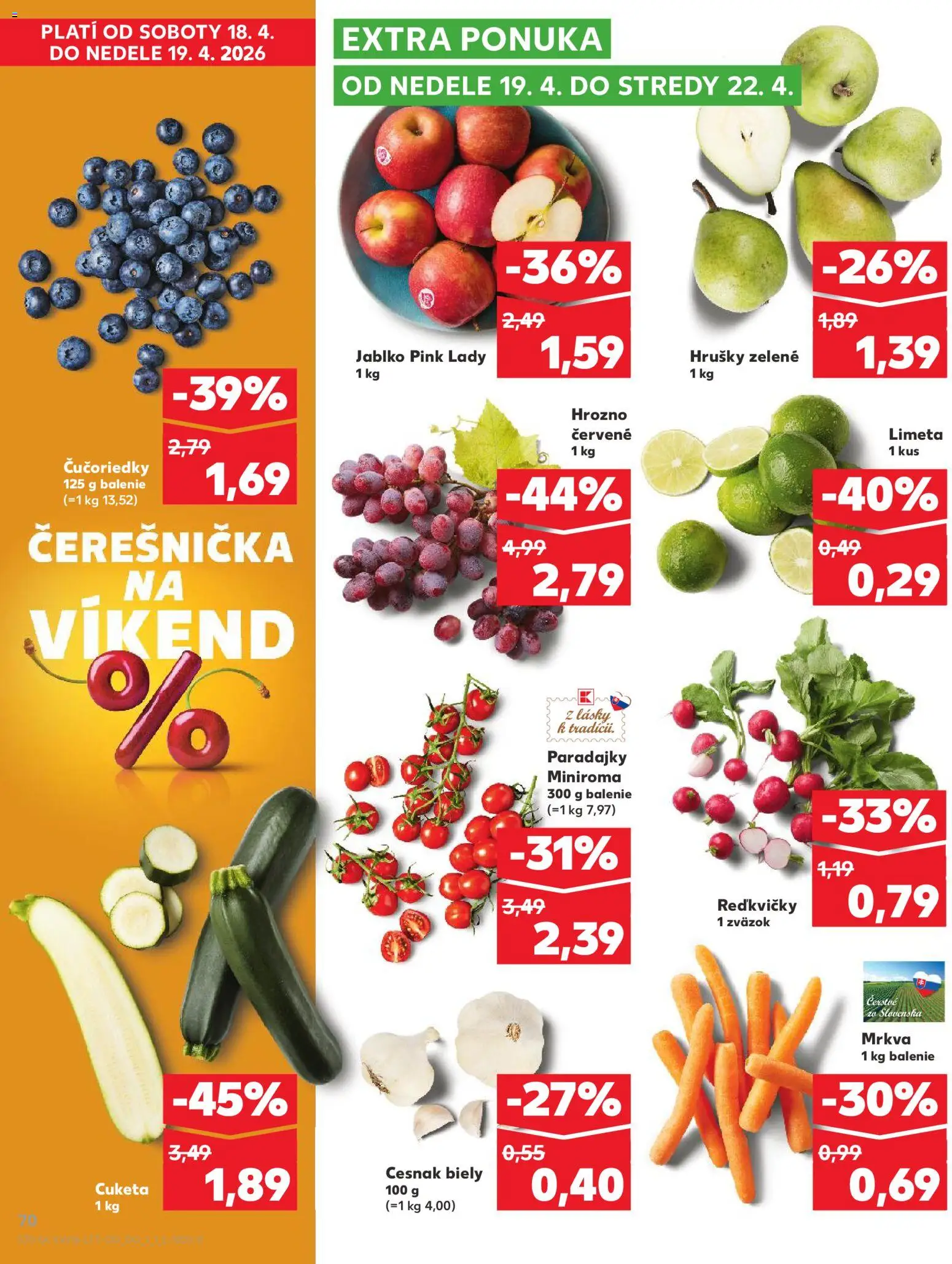Nové Kaufland akcie – leták je platný od 16.04.2026 | Strana: 70 | Produkty: Paradajky, Apple, Čučoriedky, Mrkva