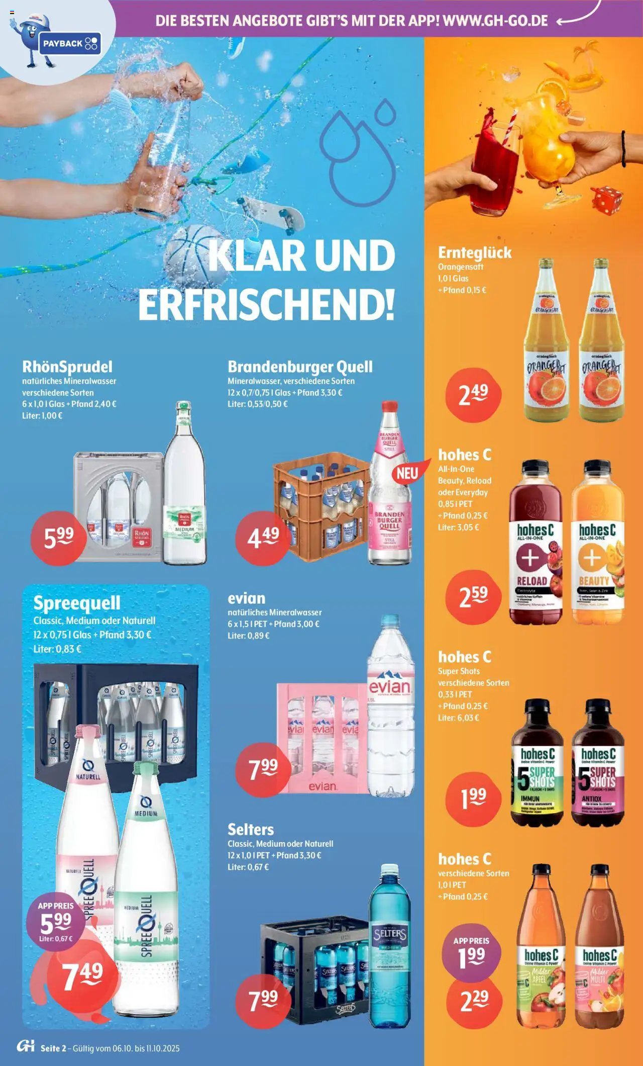 Getränke Hoffmann - Brandenburg – gültig ab 06.10.2025 | Seite: 2 | Produkte: Orangensaft, Mineralwasser, Hohes c, Rhonsprudel