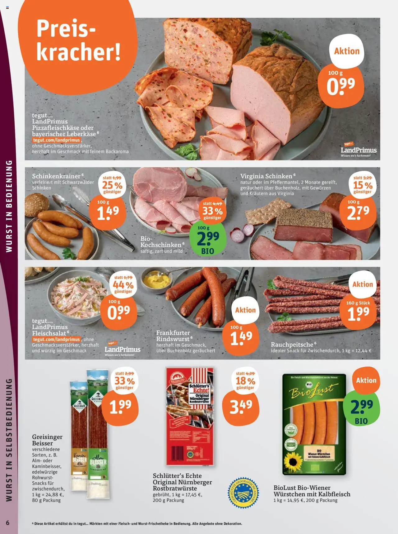 Tegut - Hessen, Niedersachsen, Rheinland-Pfalz - gültig ab dem 28.07.2025 | Seite: 8 | Produkte: Wurst, Schinken, Fleisch, Leberkase