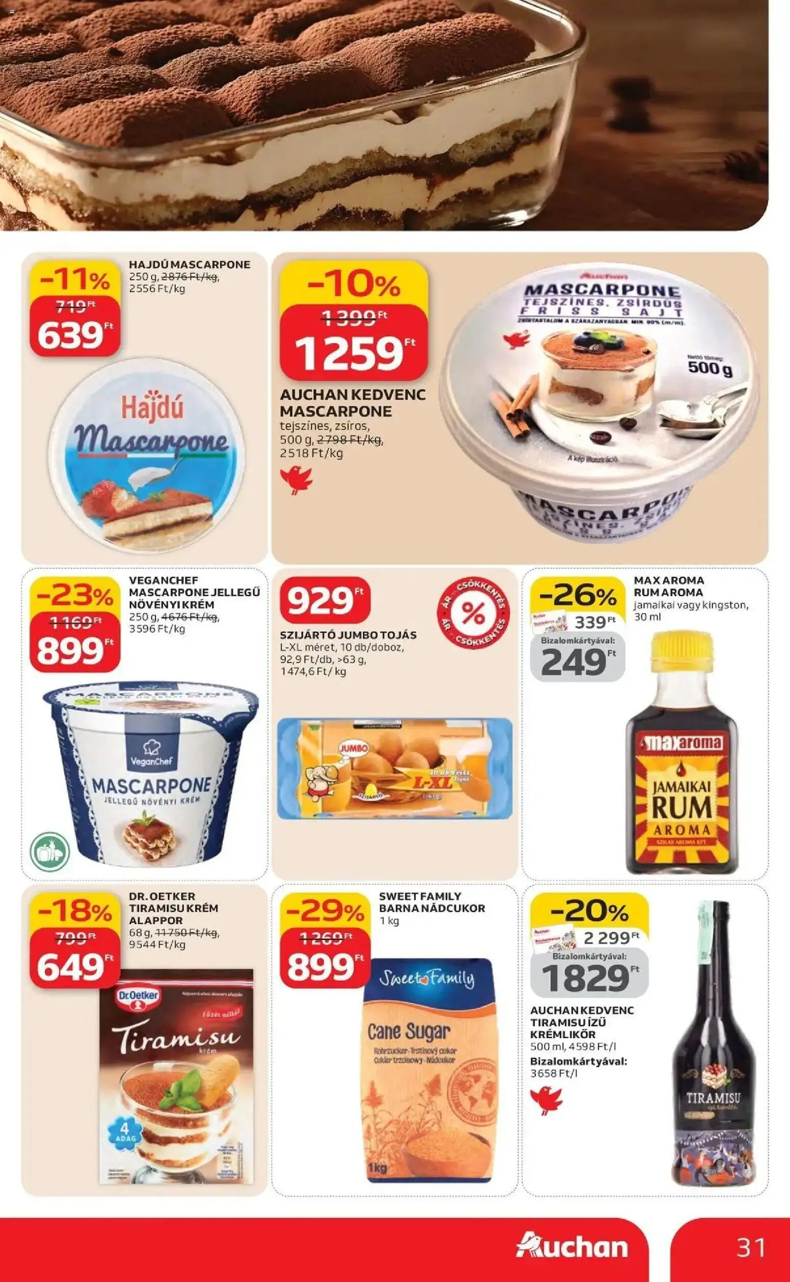 Auchan akciós ujság - amely érvényes a következő dátumtól: 19.03.2026 | Oldal: 31 | Termékek: Tiramisu, Krémlikőr, Nádcukor, Ovsene pahuljice