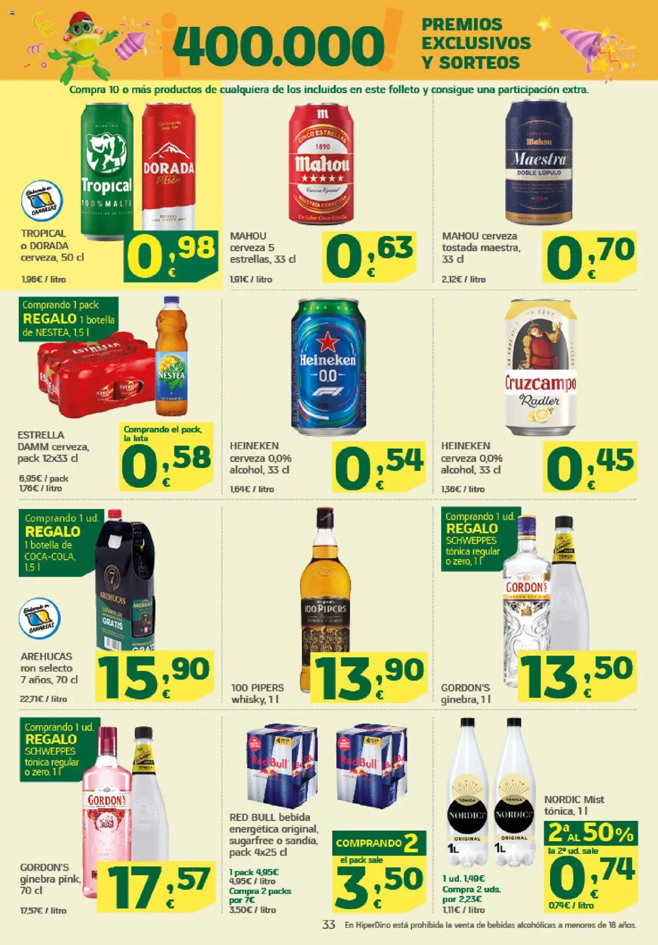 HiperDino folleto │ válido desde el 09.10.2025 | Página: 33 | Productos: Ron, Cerveza, Ginebra, Σπανάκι
