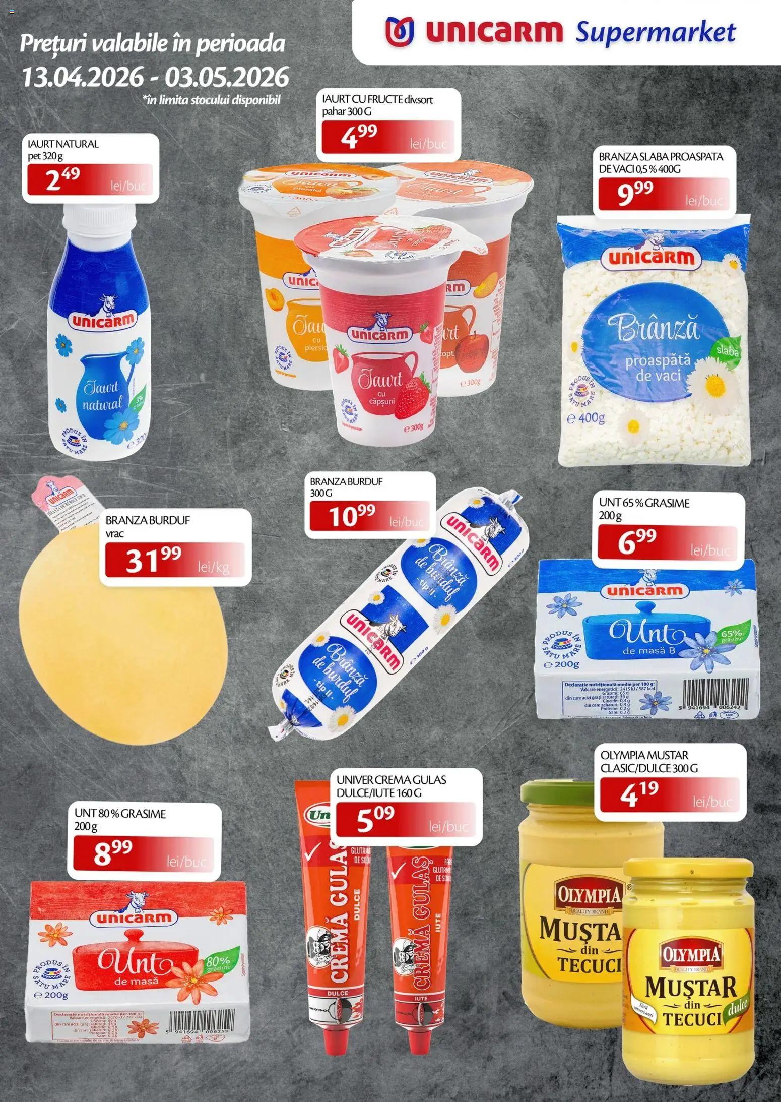 Noul catalog Unicarm – valabil de la 13.04.2026 | Pagină: 3 | Produse: Masă, Unt, Fructe, Sare