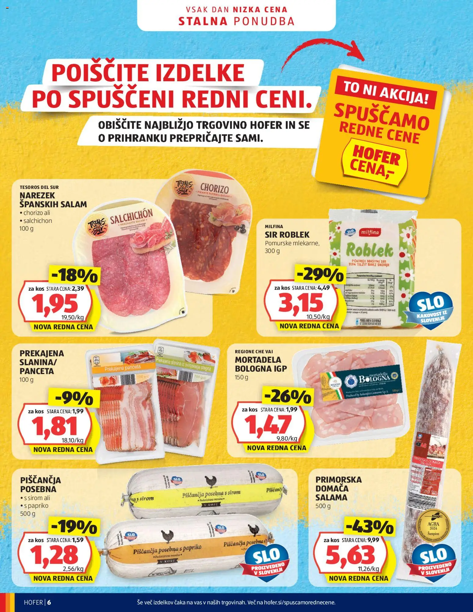 Novi Hofer katalog ponudbe – veljaven od 28.01.2026 | Stran: 6 | Izdelki: Mortadela, Narezek, Kos, Slanina