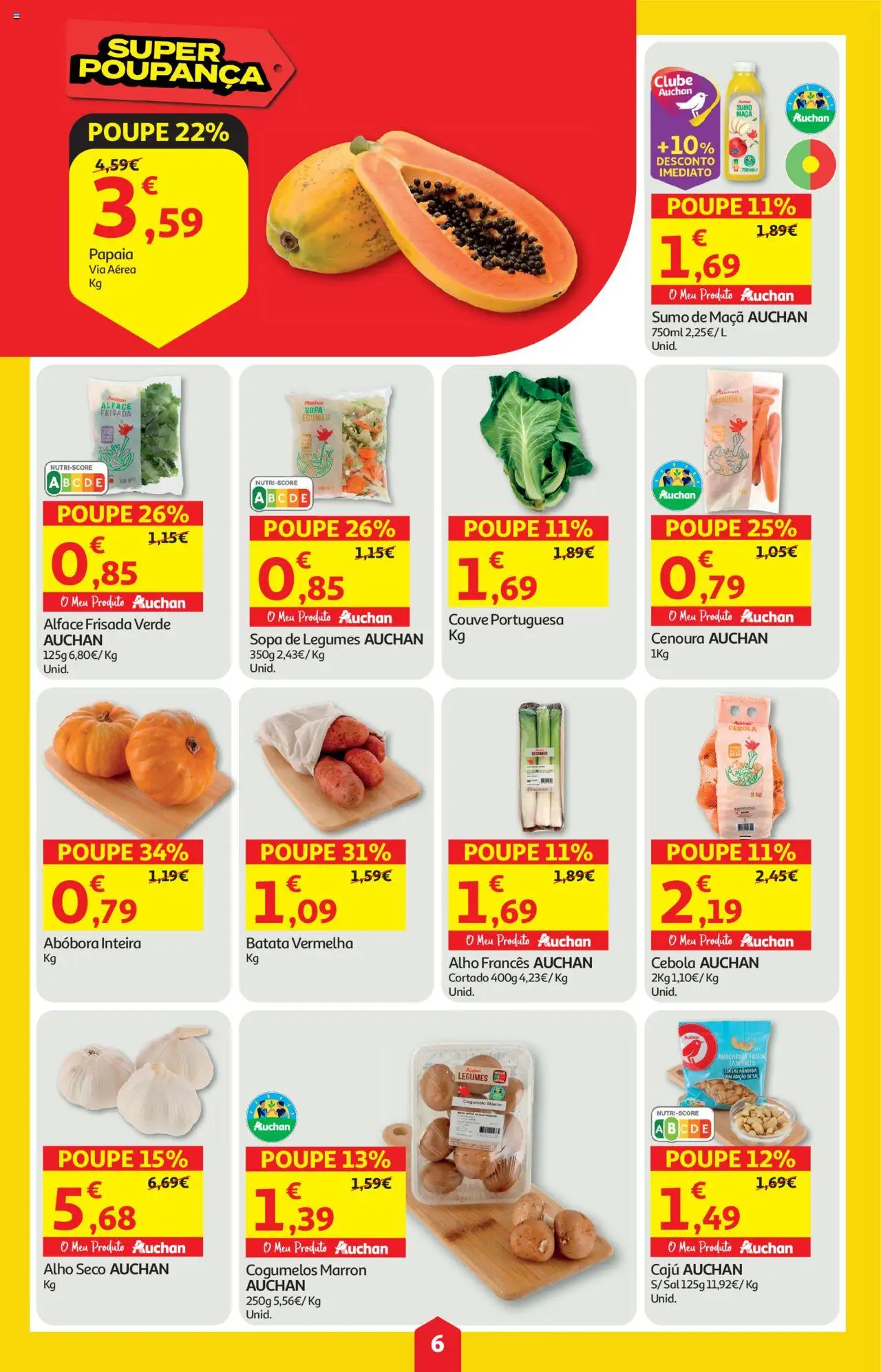 Auchan folheto │ válido de 16.10.2025 | Página: 6 | Produtos: Sumo, Abóbora, Cogumelos, Alface